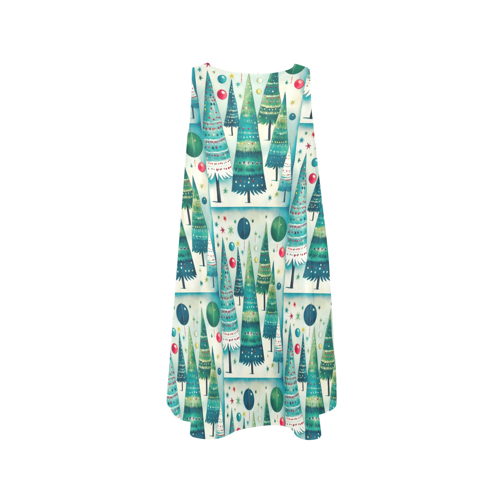 Vintage Christmas Tree Design Sleeveless A-Line Pocket Short Dress