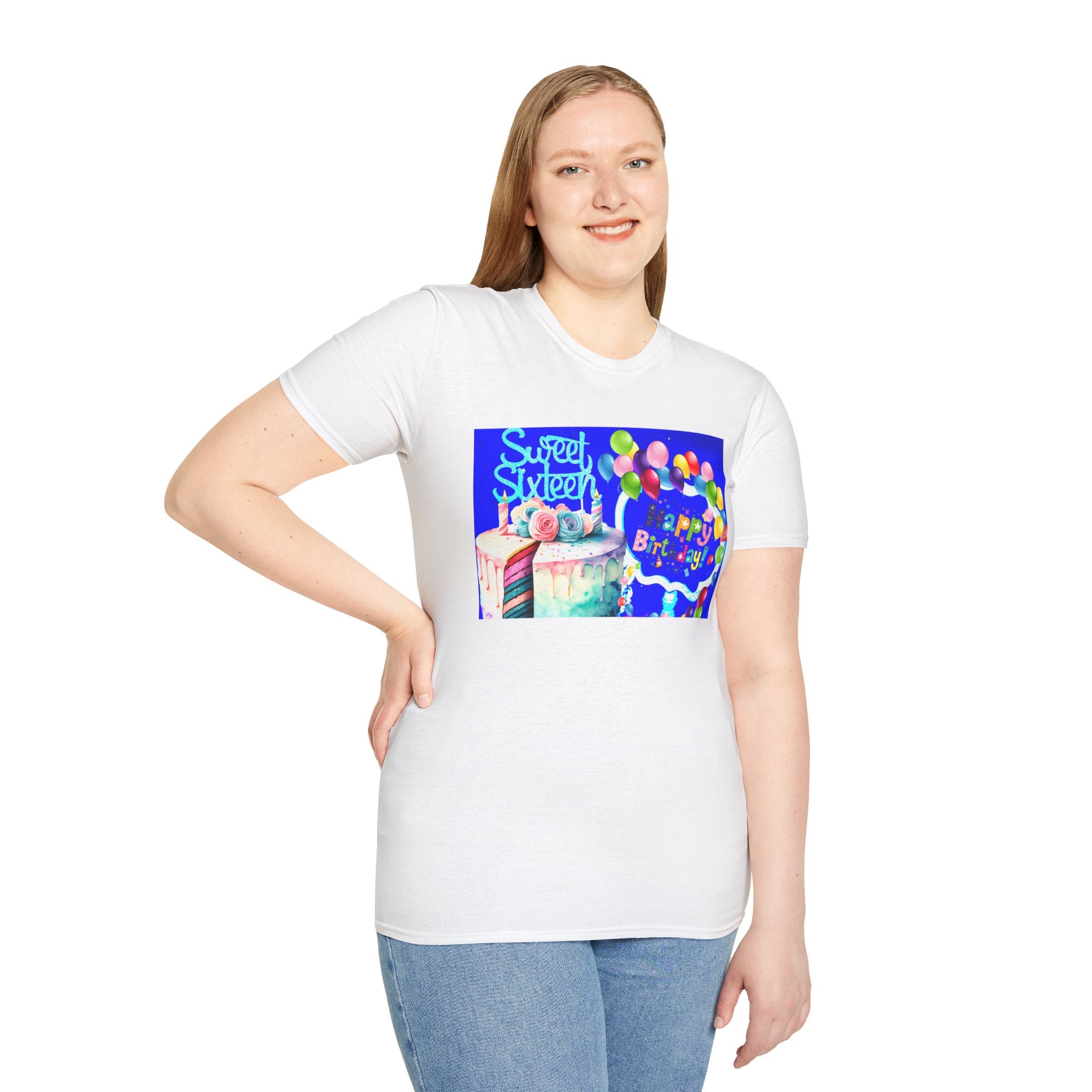 Sweet Sixteen Birthday Cake Balloons T-Shirt, Celebration Tee, Unisex Happy 16th Bday Gift