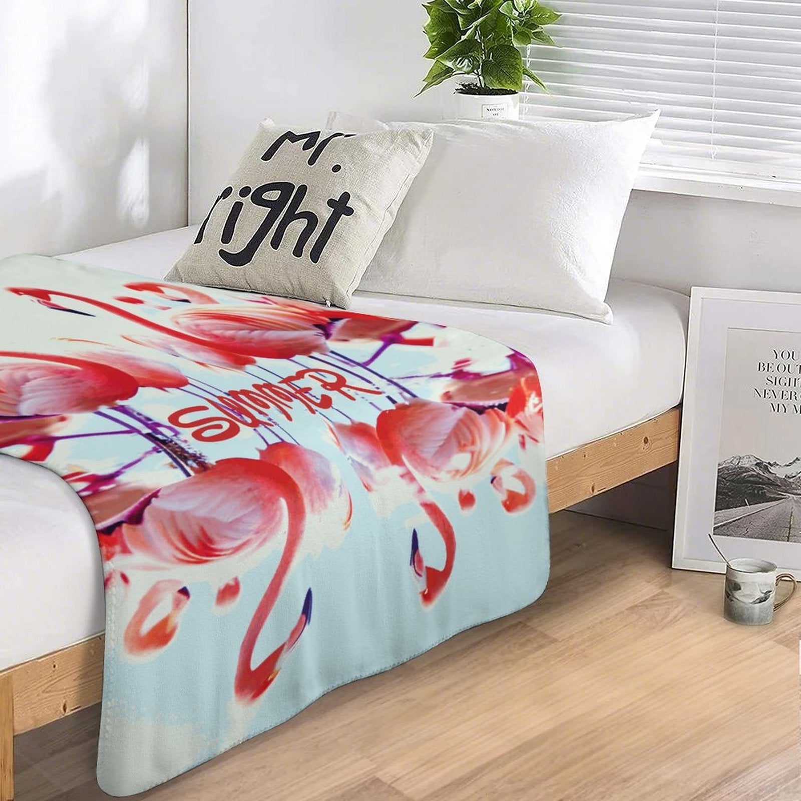 Pink Flamingos Summer Design Sherpa Fleece Throw Blanket - 50