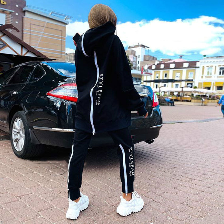 Long Hoodie Sweatsuit Jogger Pantsuit - Comfortable Outfit