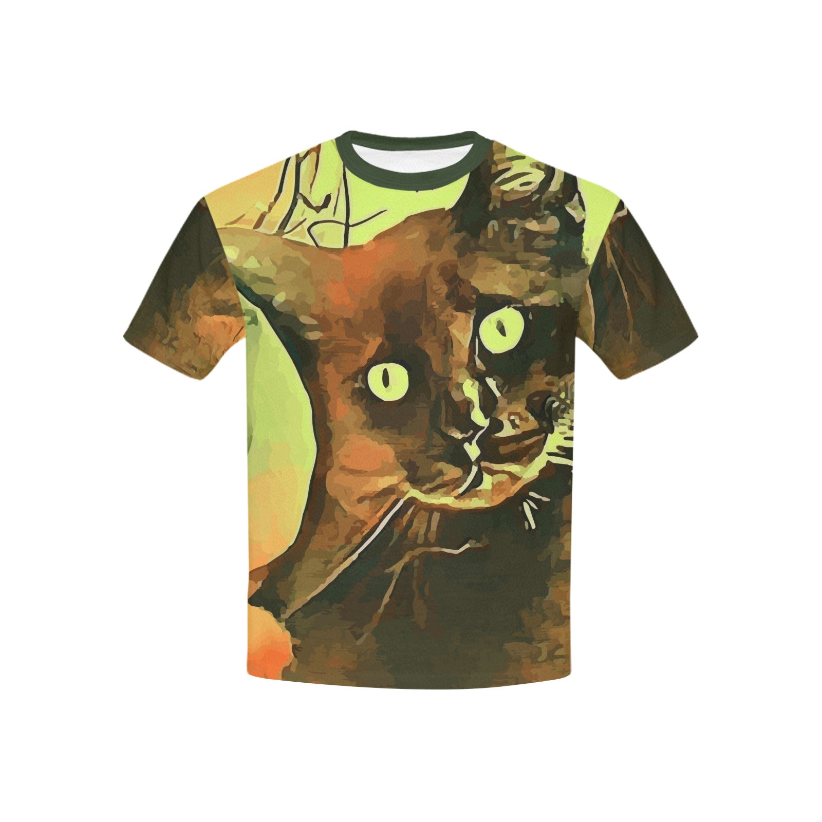 Child's Black Cat with Orange Moon Printed T-shirt (Made in USA）