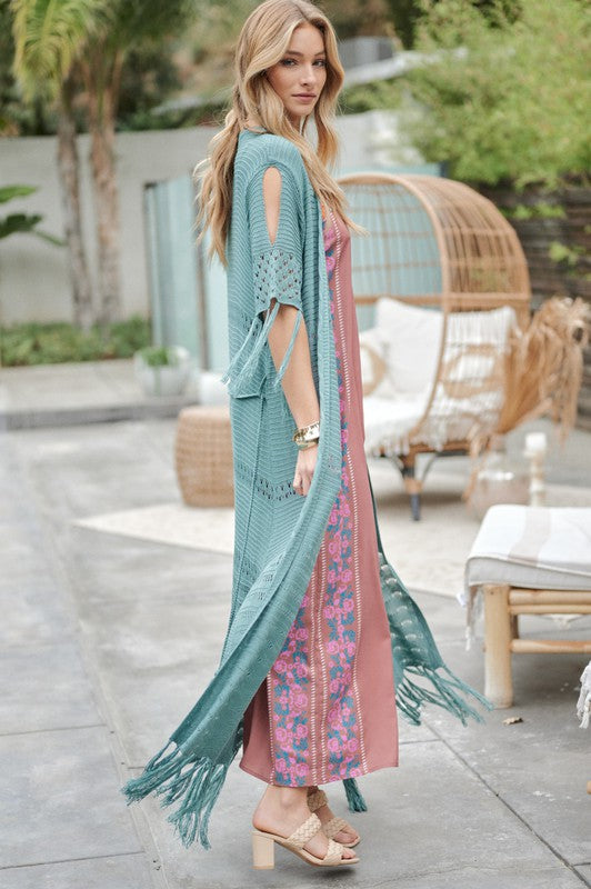 Women's Solid Long Cardigan with Fringe