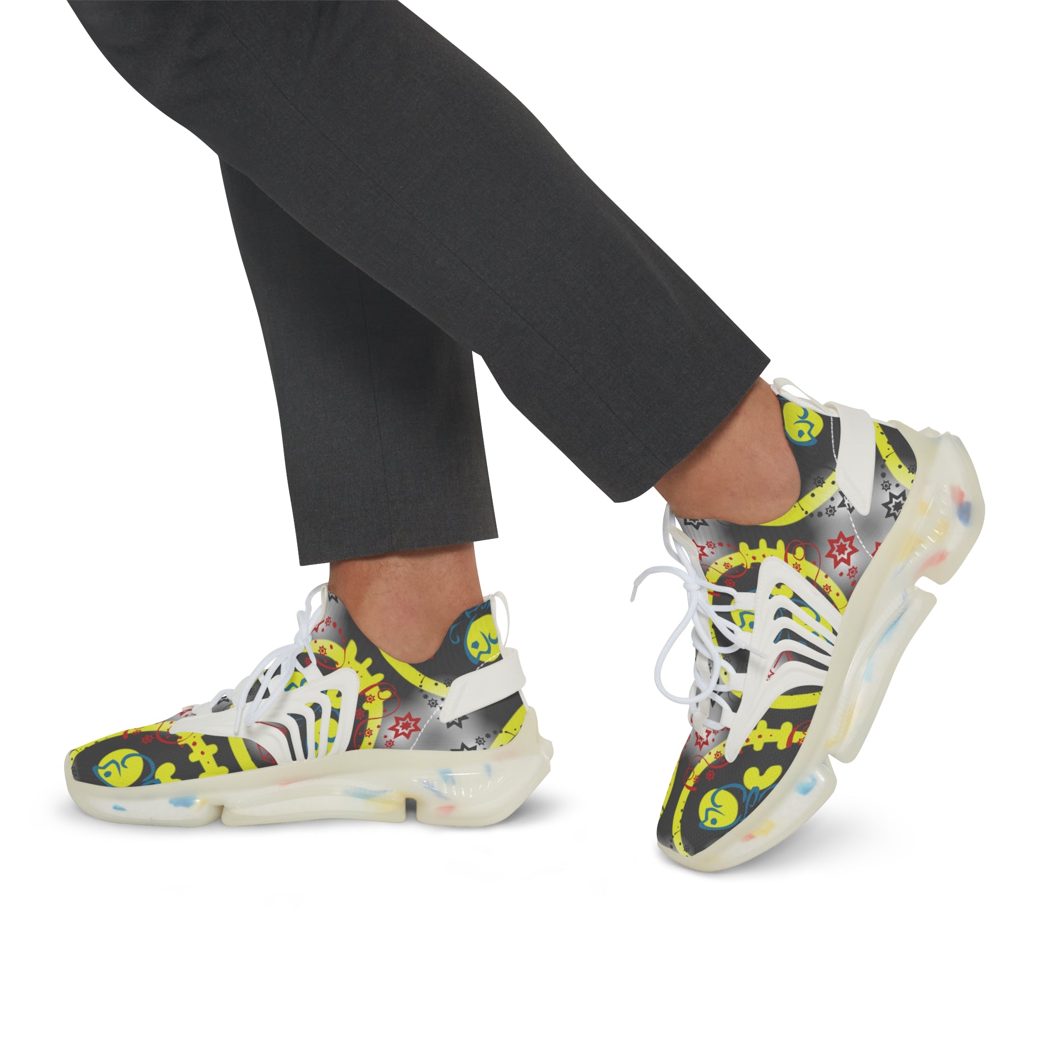 Men's Yellow Graffiti Mesh Sneakers