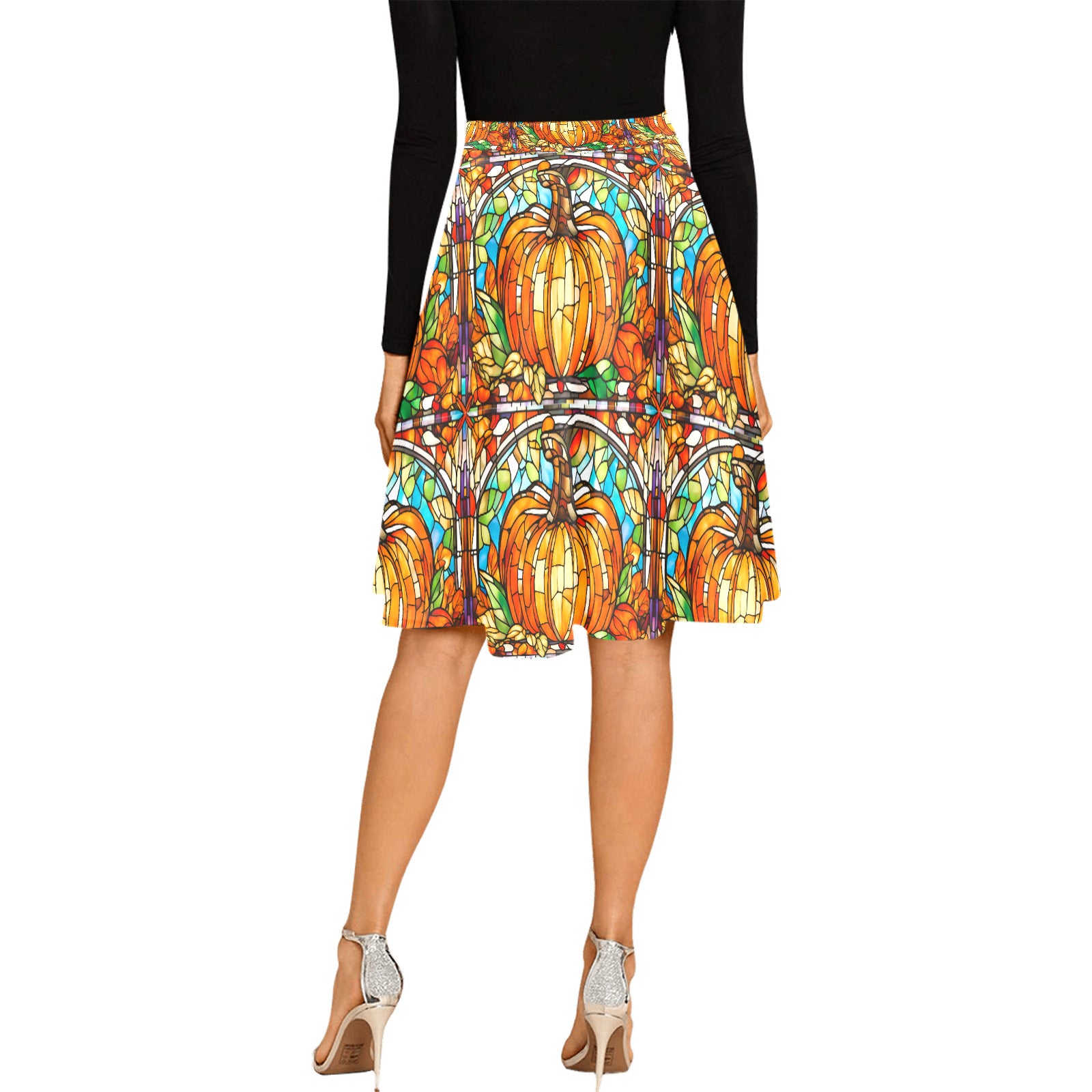 Women's Stained Glass Pumpkin Pleated Short Skirt