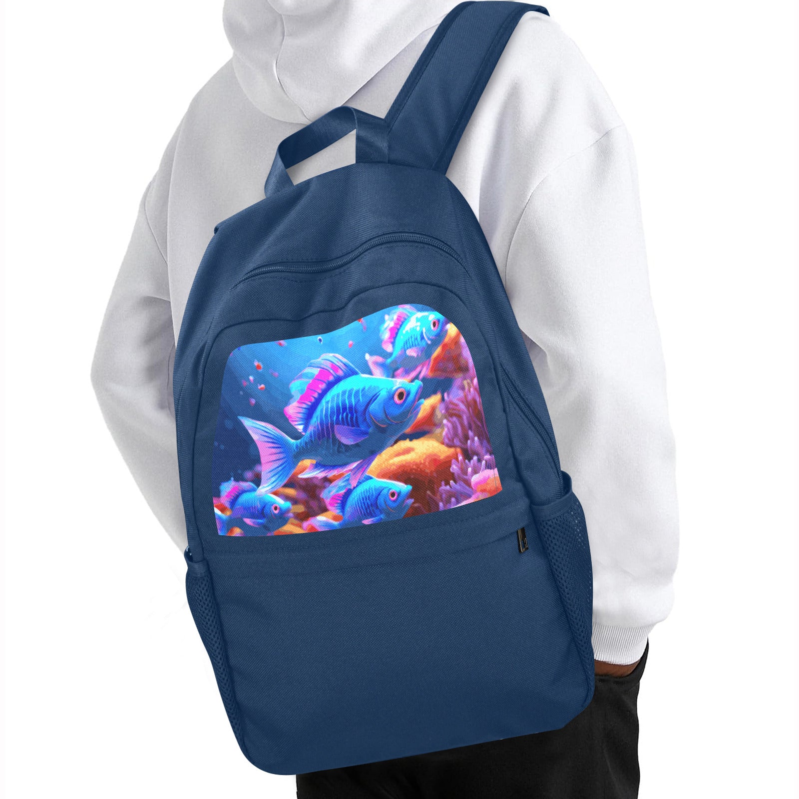 Blue Fish Casual Backpack (Upper Part Printing) (Model 1753)