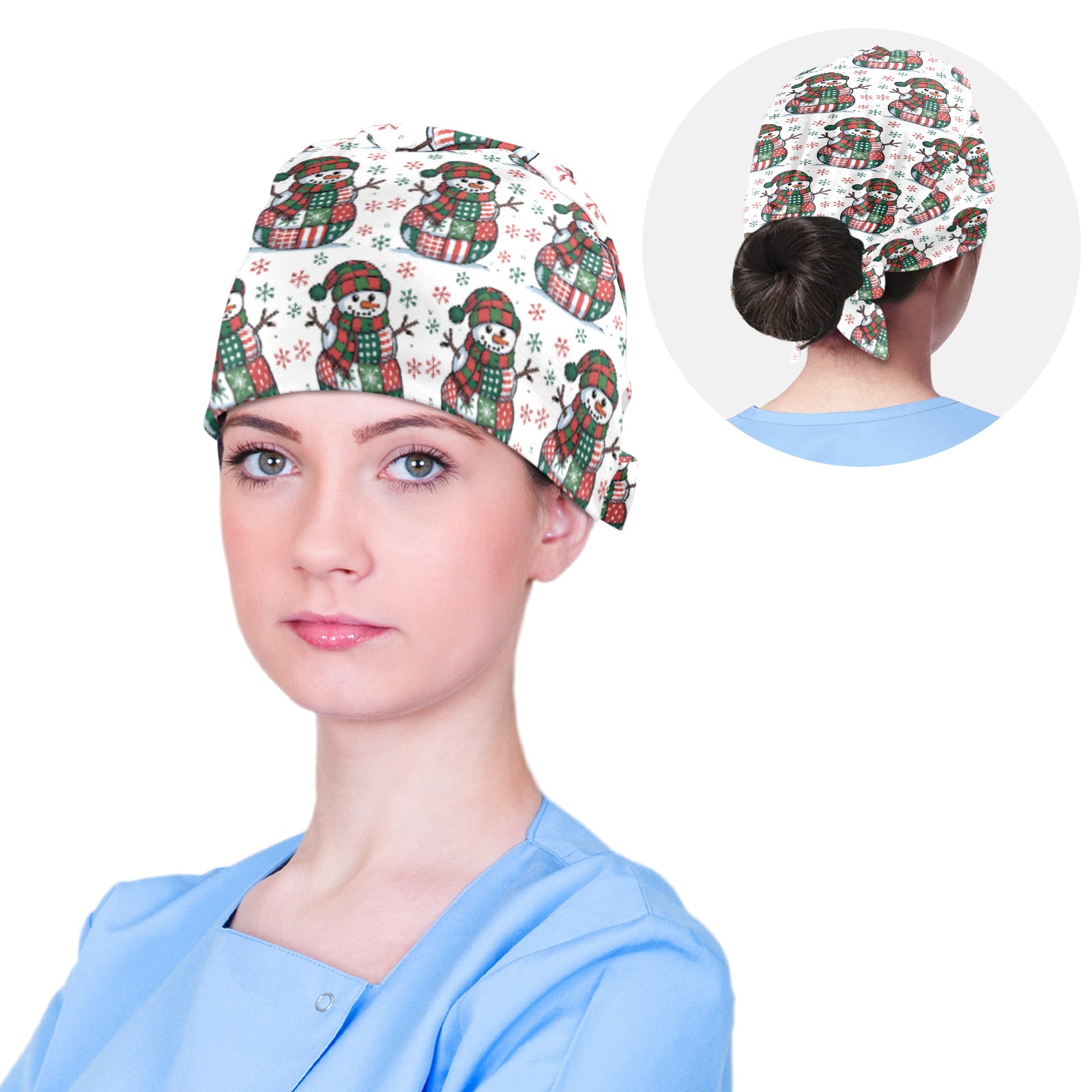 Happy Patchwork Snowman Medical Scrub Cap (Made in USA)