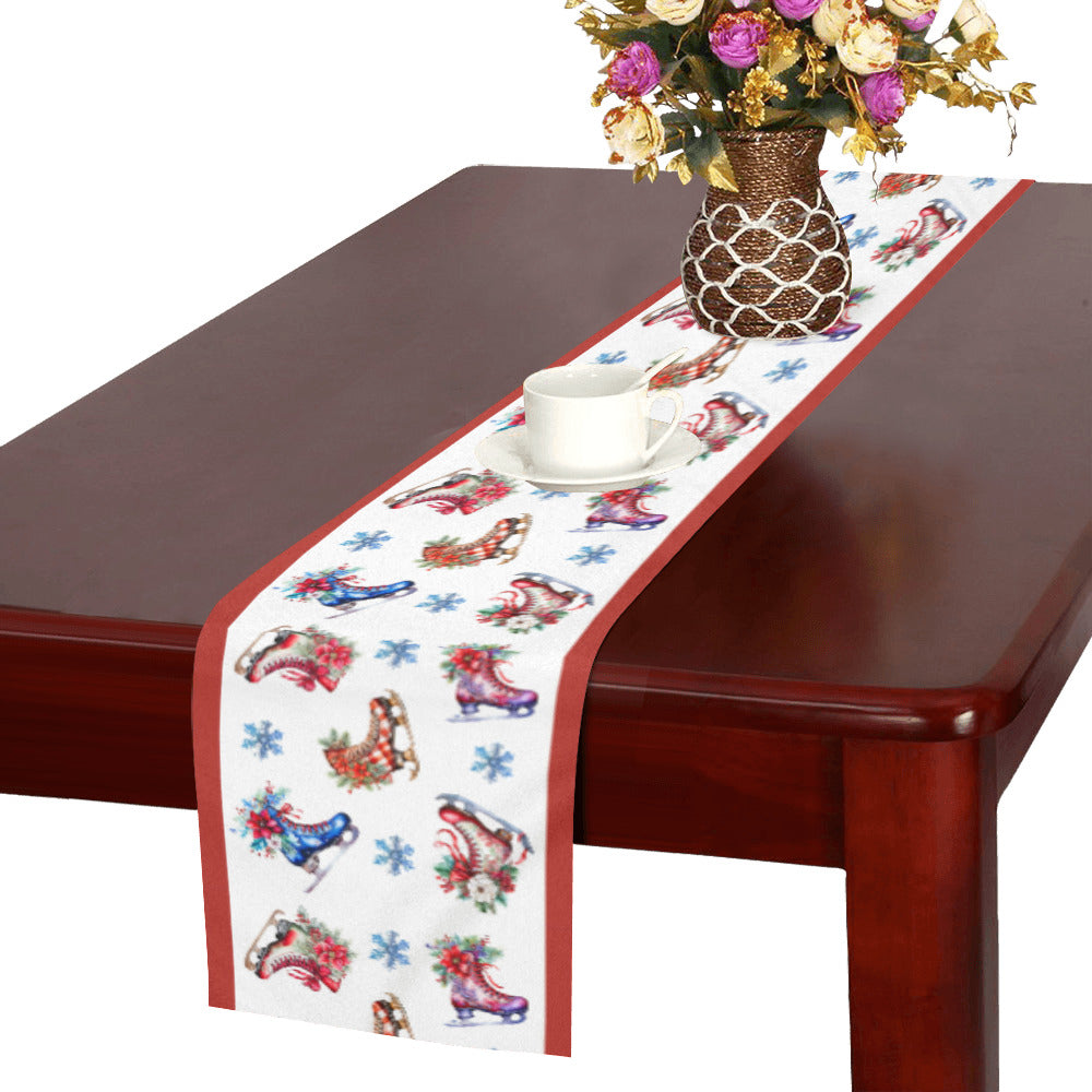 Christmas Skates with Red Border Polyester Table Runner 14