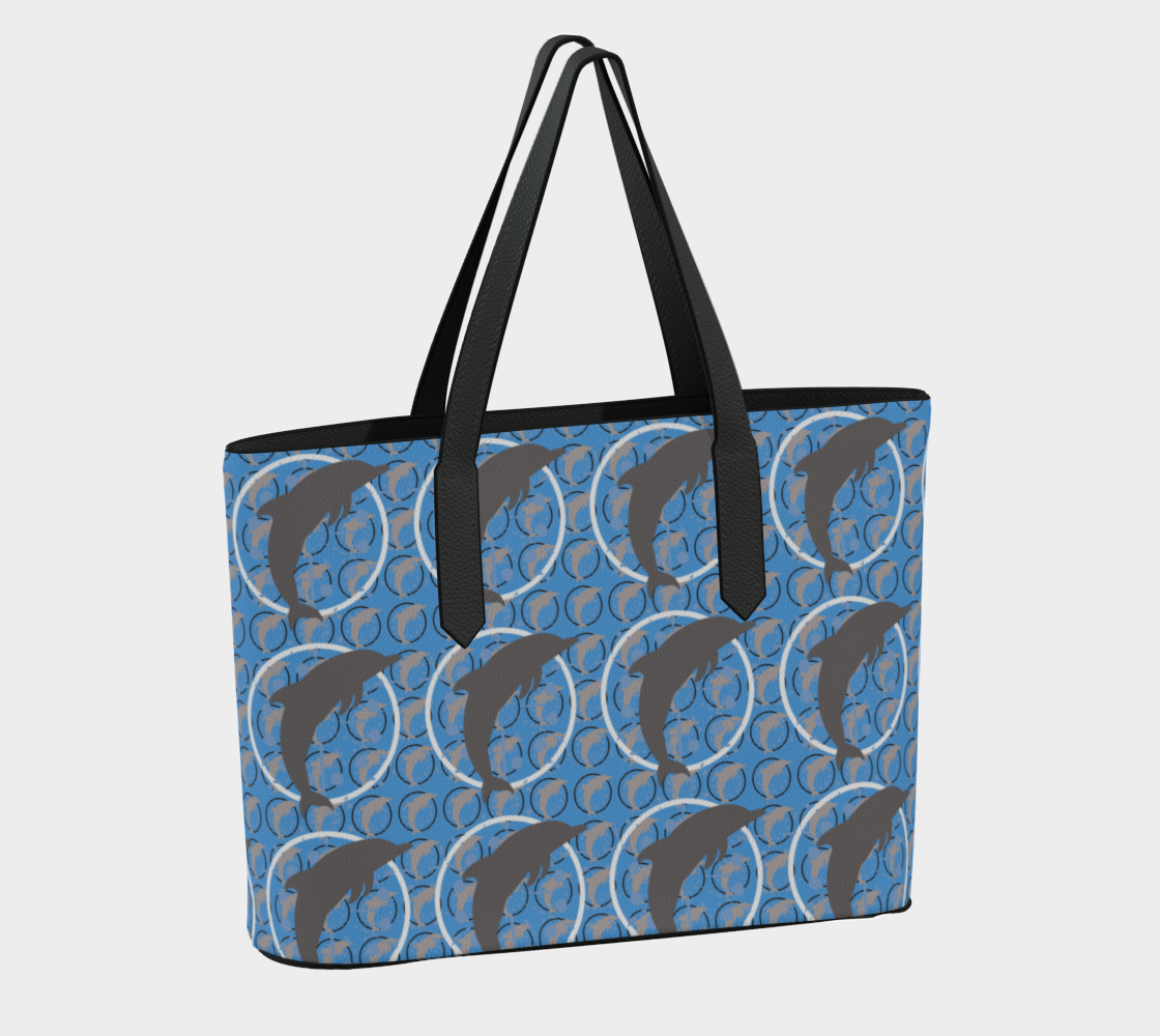 Women's Dancing Dolphins Printed Vegan Leather Tote Bag