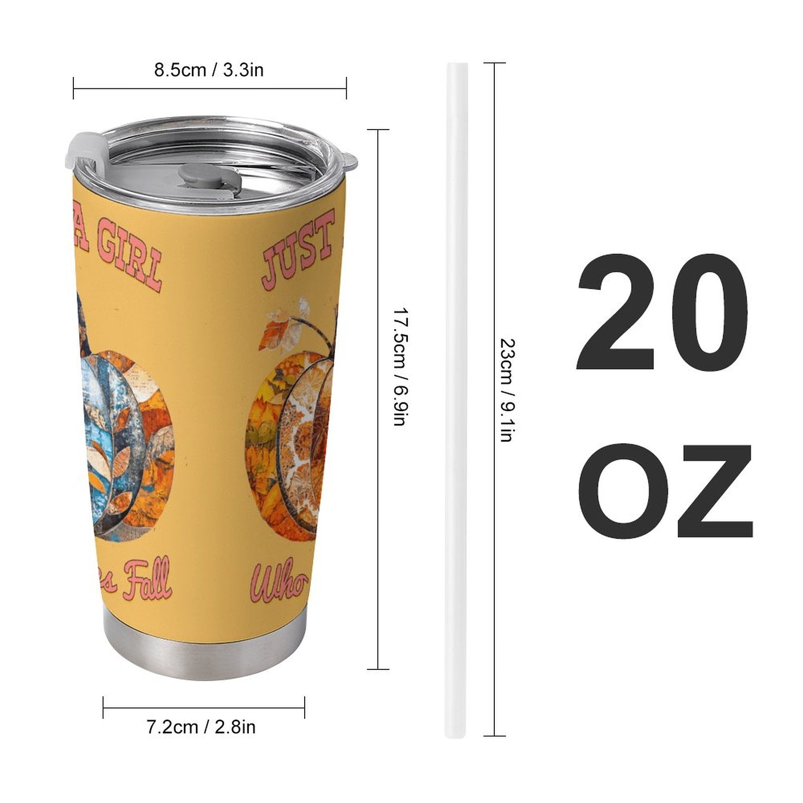 Just a Girl Who Loves Fall Pumpkins 20oz Insulated Stainless Steel Cup with Lid