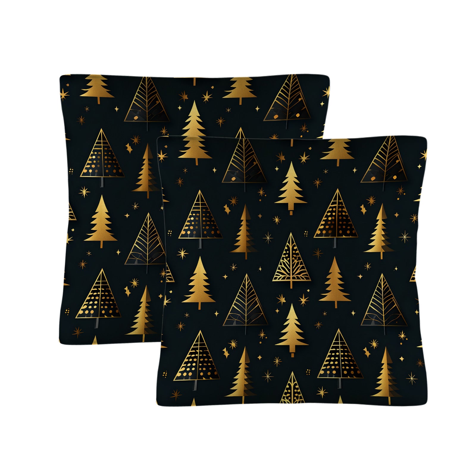 Golden Christmas Trees on Black Background Custom Throw Pillow Cases Covers 18 x 18 inch