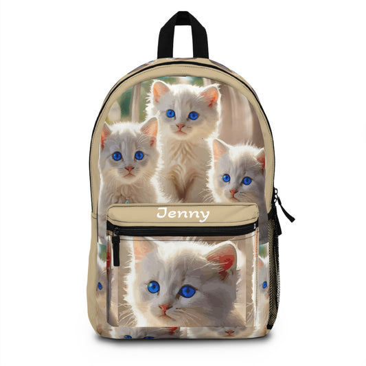 Cute Cat Print Backpack, Personalized School Bag, Gift for Cat Lovers, Travel Accessories, Pet-Themed Bag