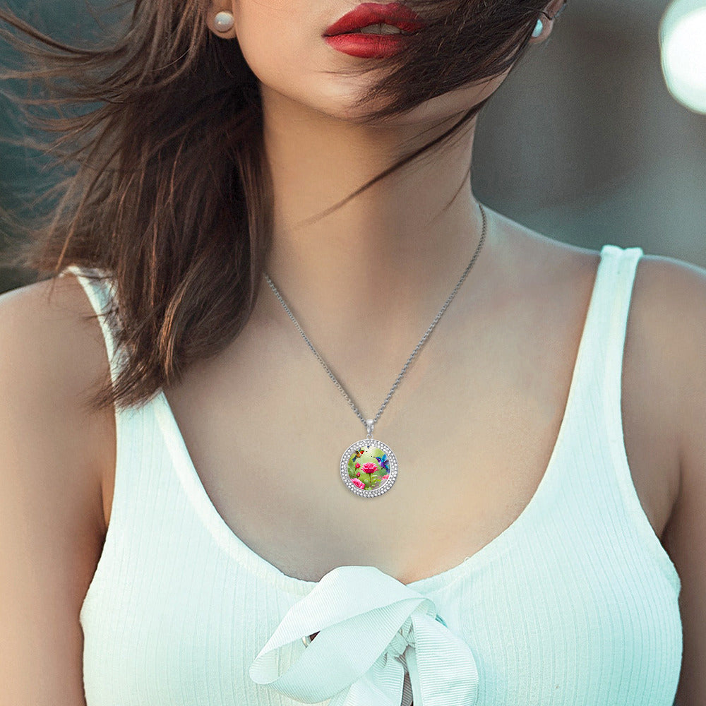 Printed Design Multicolored Diamond Pendant & Necklace