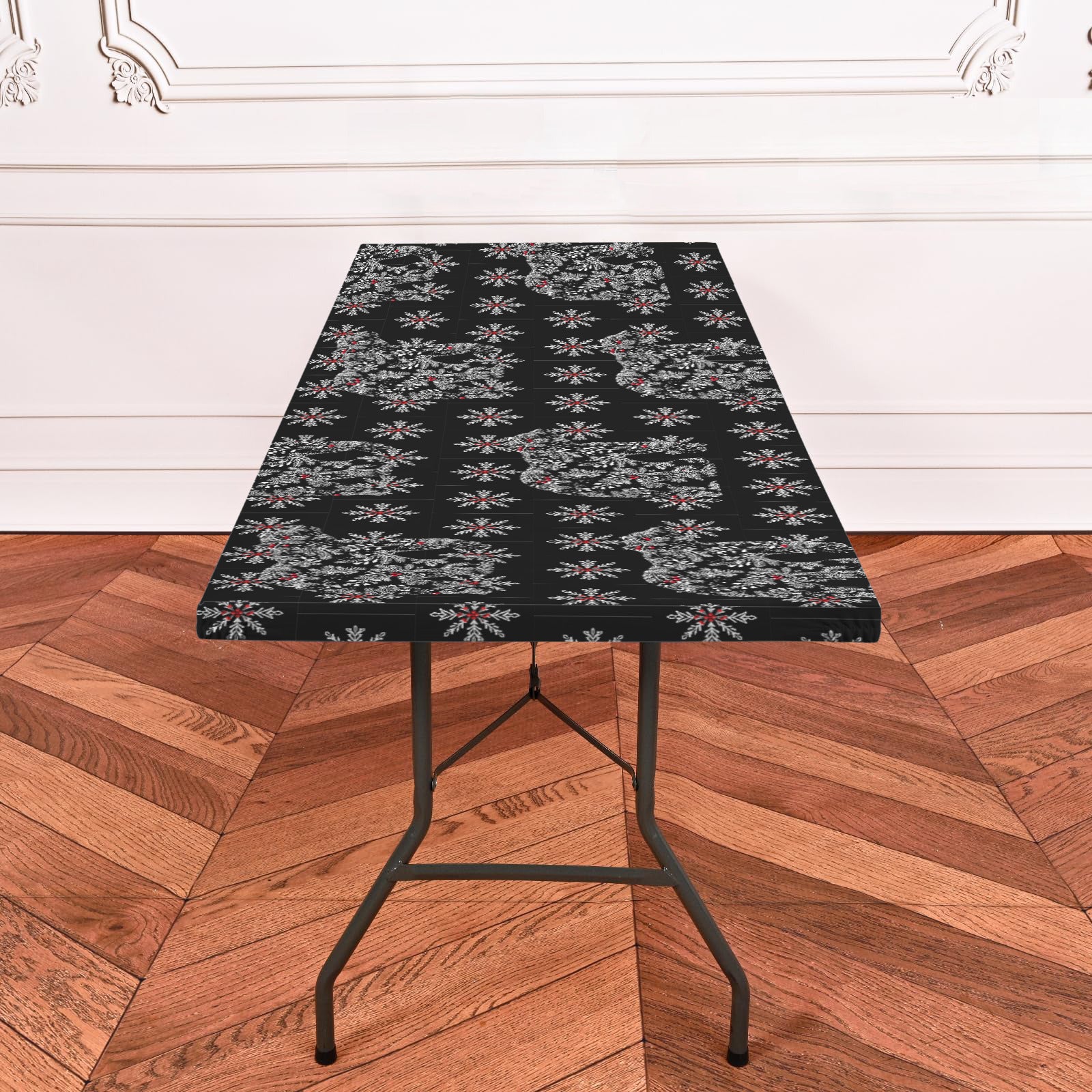 Chinoiserie Christmas Polar Bear Black Elastic Fitted Tablecloth - 72