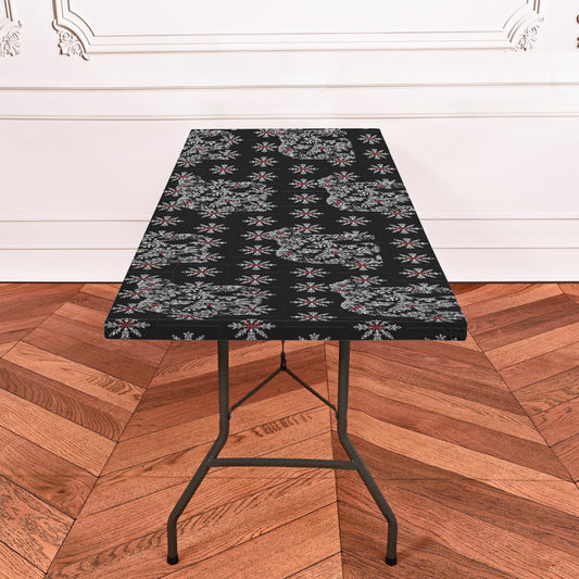 Chinoiserie Christmas Polar Bear Black Elastic Fitted Tablecloth - 72" x 30" (Made in USA)