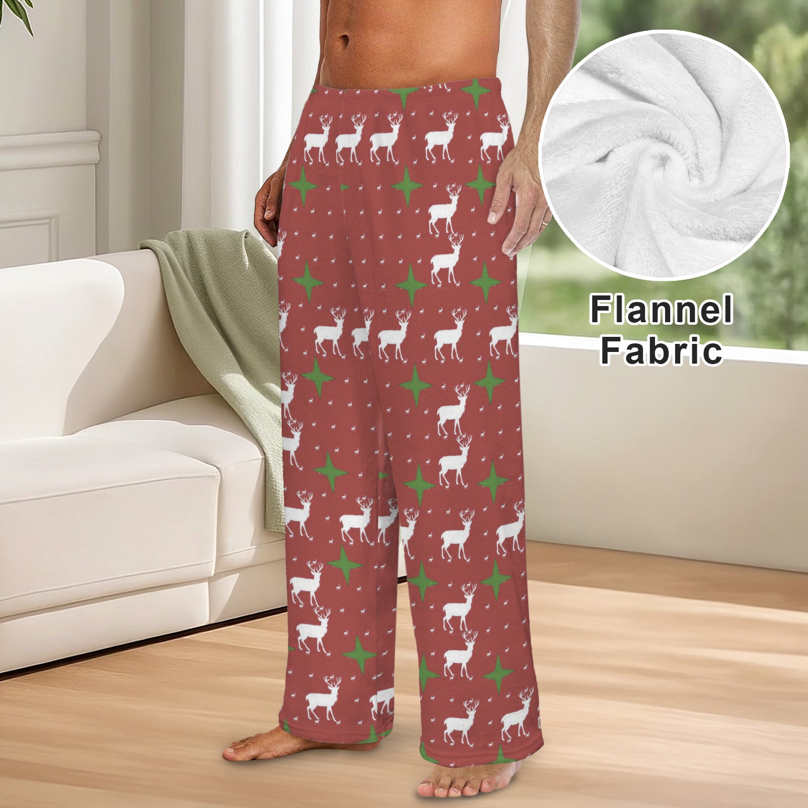 Red Christmas Deer Men's Flannel Pajama Trousers (Made in USA)