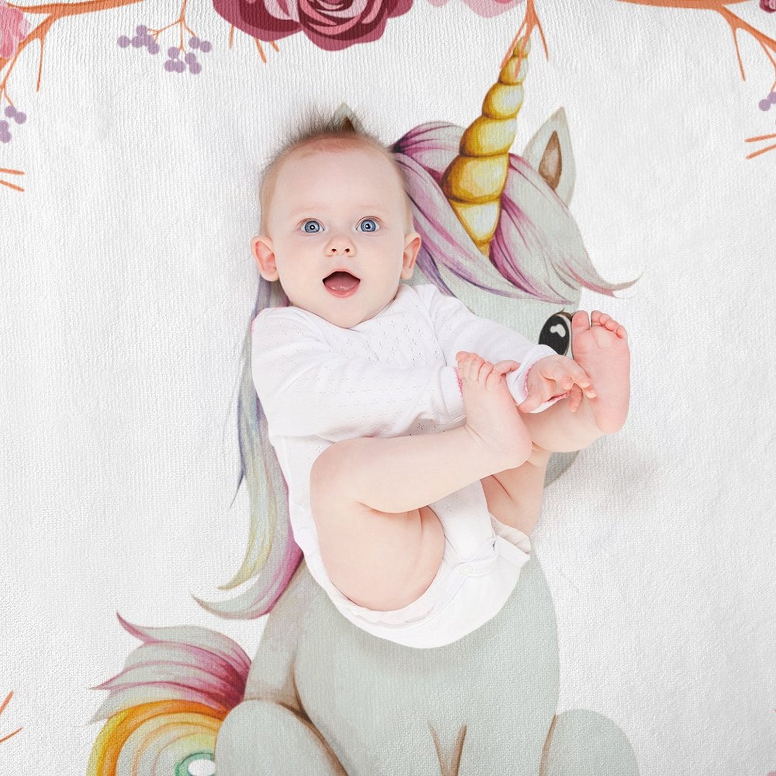 Baby Unicorn with Pink Roses Ultra-Soft Micro Fleece Throw Blankets