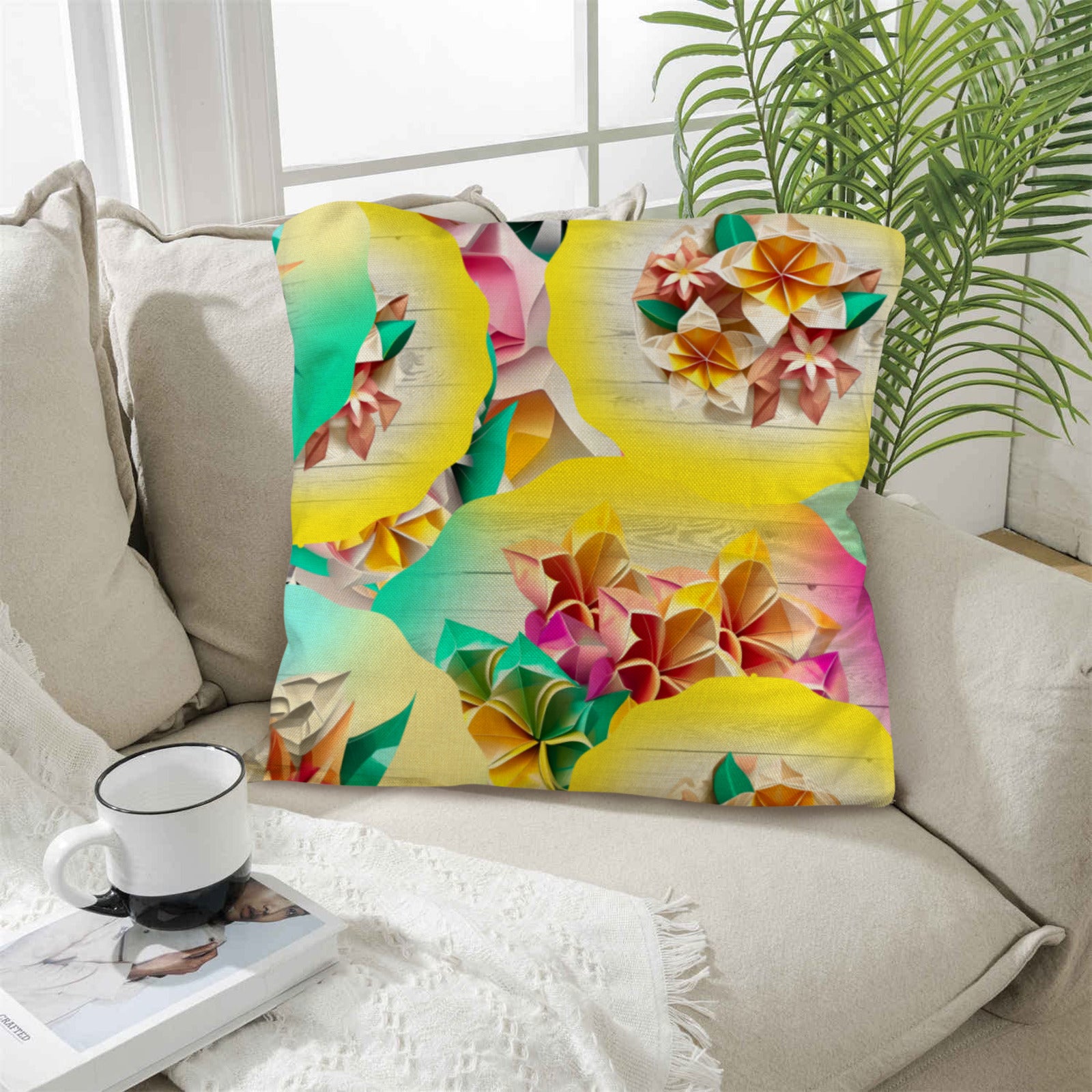 Circle Floral Pastel Pattern Custom Pillow Case 18x18inch (One Side with Different Printing)(Pack of 4) | Ships from USA