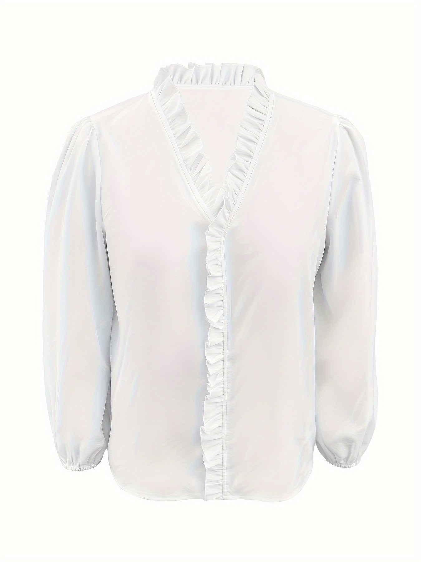 Pure Color Ruffle Hemline Shirt Casual V-neck Long Sleeve Shirt