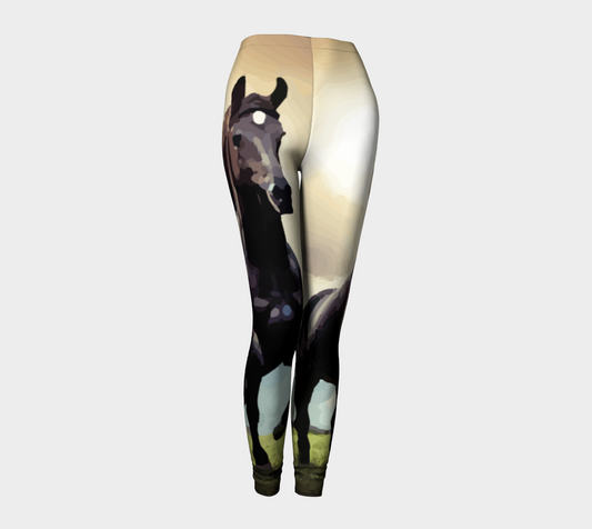 Wild Black Horse Printed Long Yoga Leggings