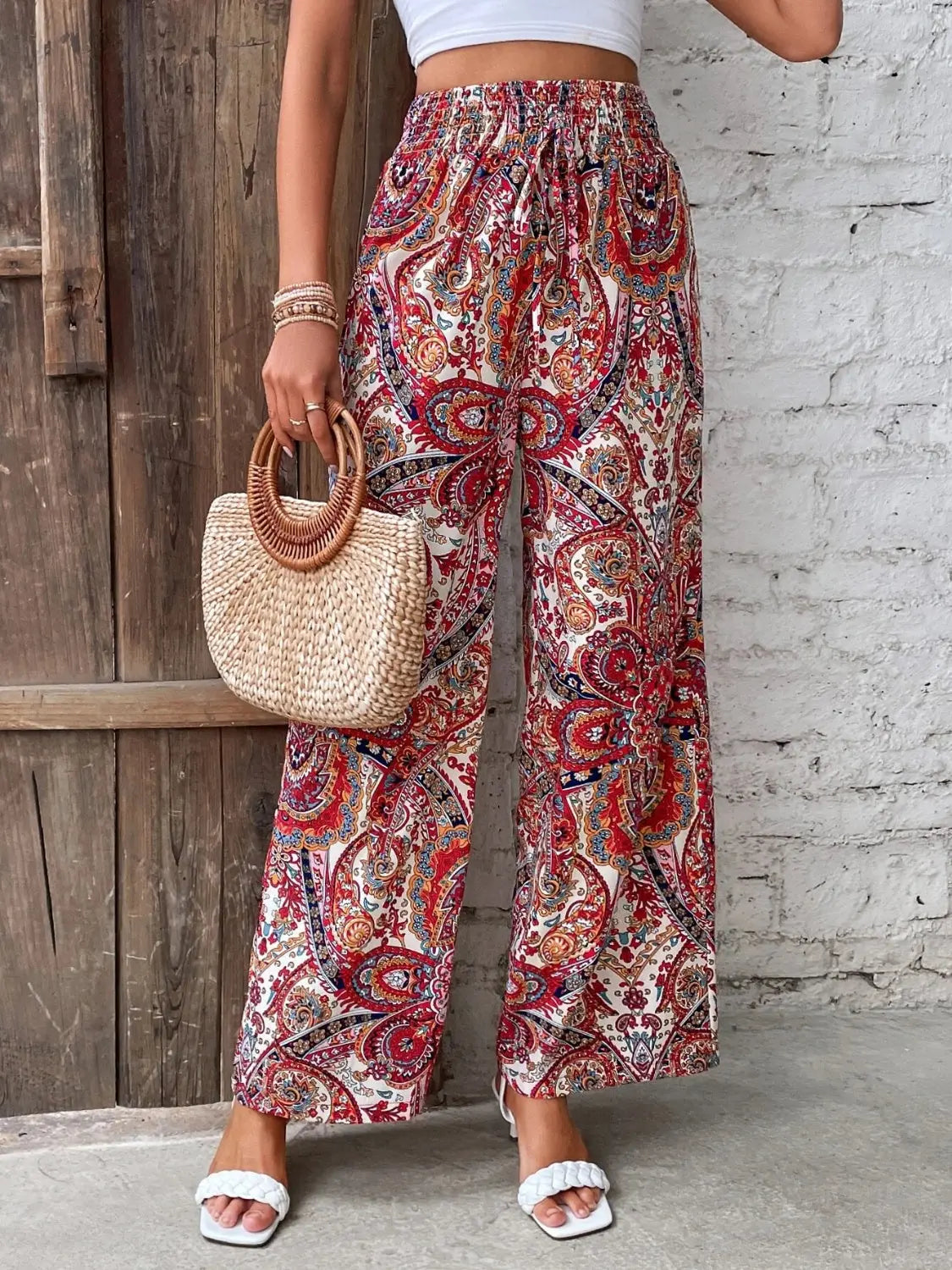 Boho Chic Paisley Printed Wide Leg Pants