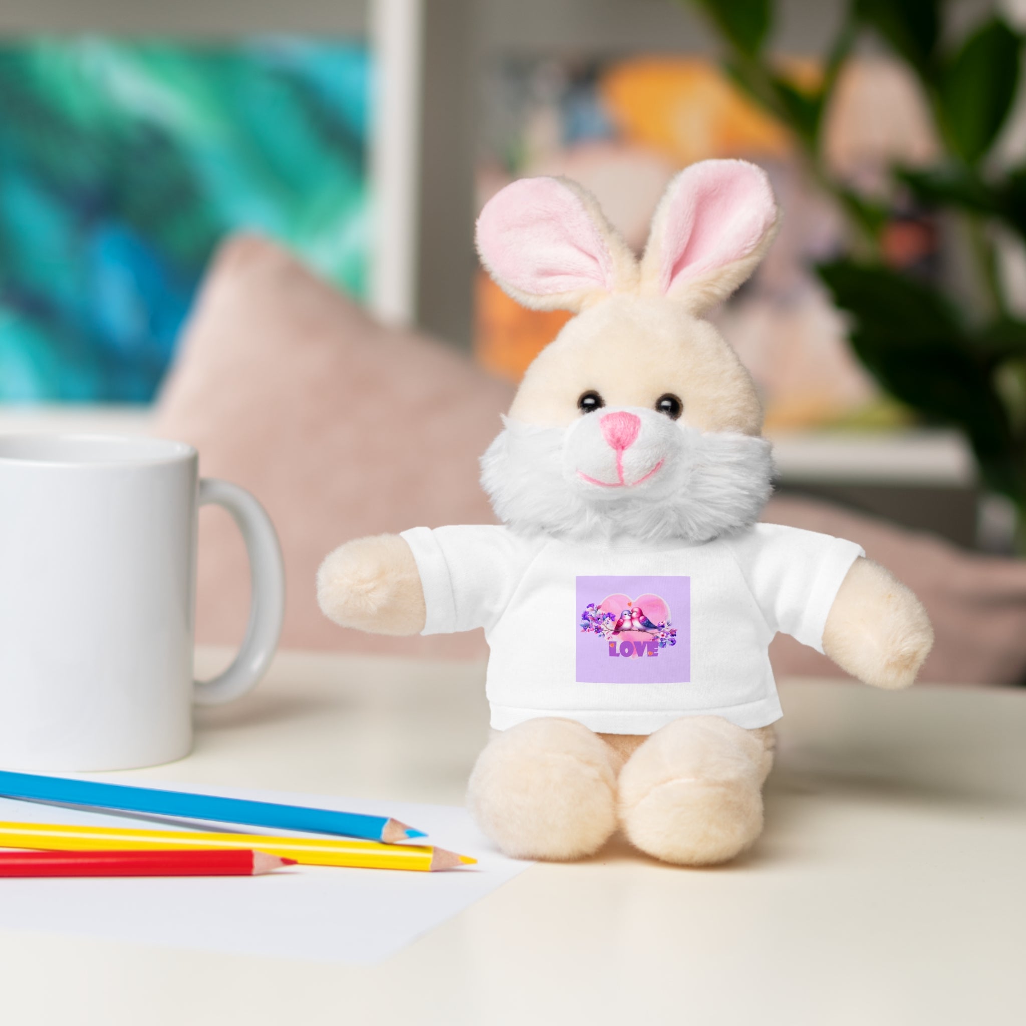 Stuffed Animal Wearing T-shirt of Love Birds