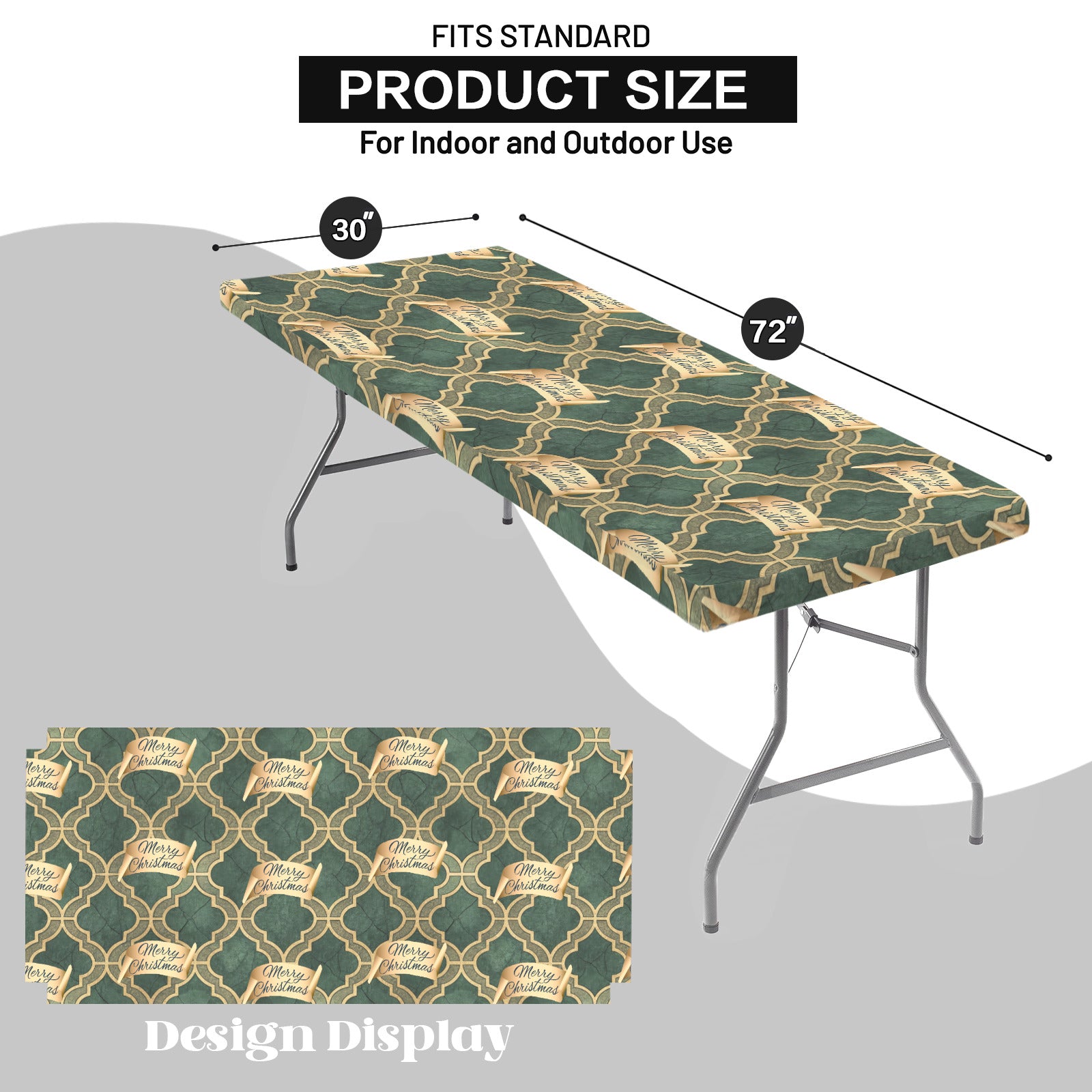 Green Merry Christmas Pattern Custom Elastic Fitted Tablecloth - 72