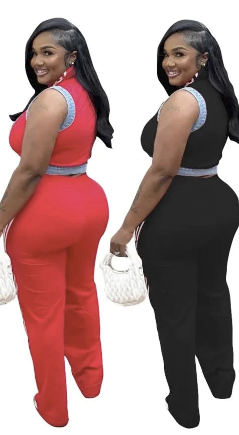 Women's Denim Sleeveless Top And Wide Leg Pants 2-piece Set Outfit