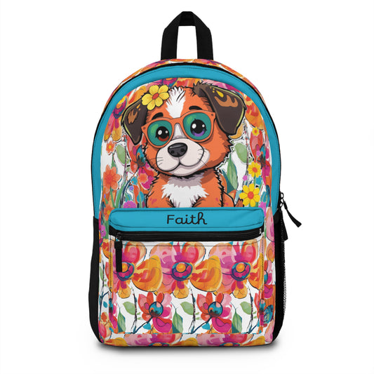 Whimsical Dog with Glasses Backpack, Cute Pet School Bag, Floral Cartoon Rucksack, Kids Dog Lover Gift, Stylish Travel Backpack