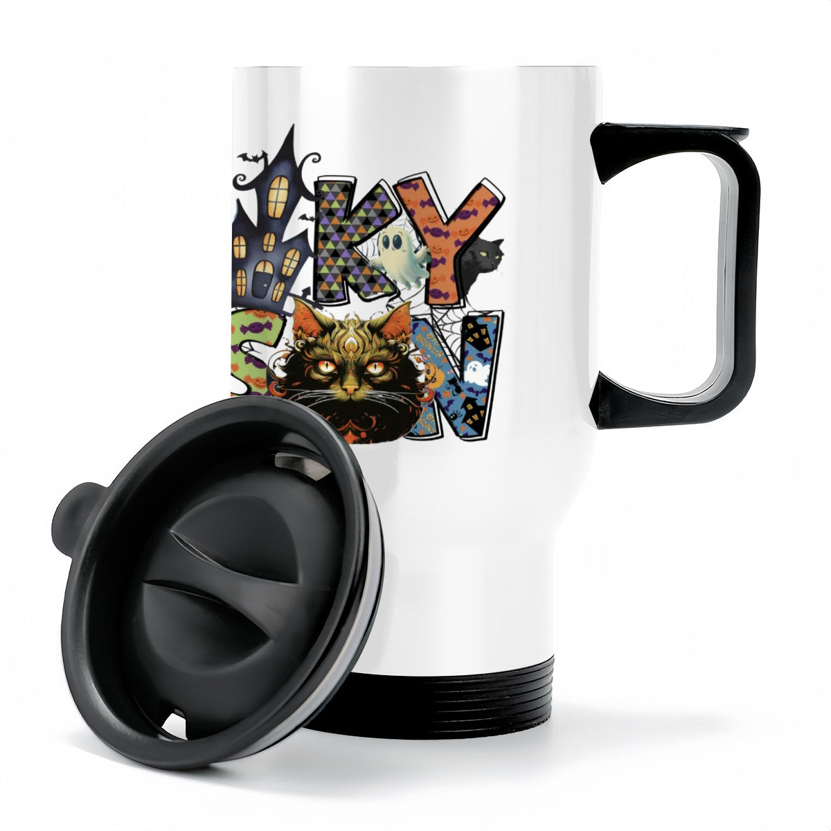 Halloween Spooky Season 14 oz Travel Tumbler Coffee Mug with Handle (Made in USA)