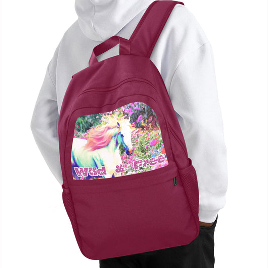Wild & Free White Horse Magenta Backpack | Upper Part Printing