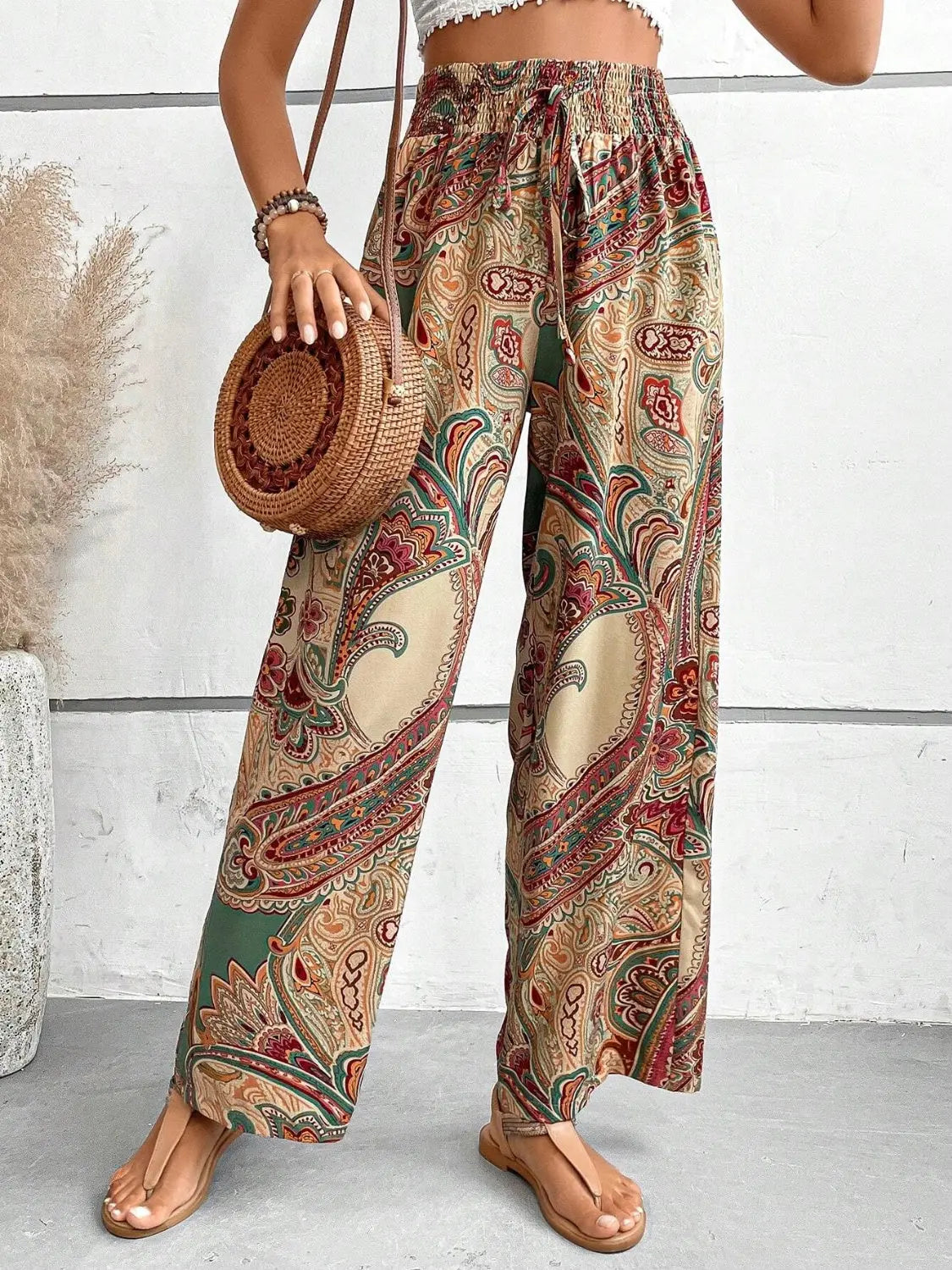 Boho Chic Paisley Printed Wide Leg Pants