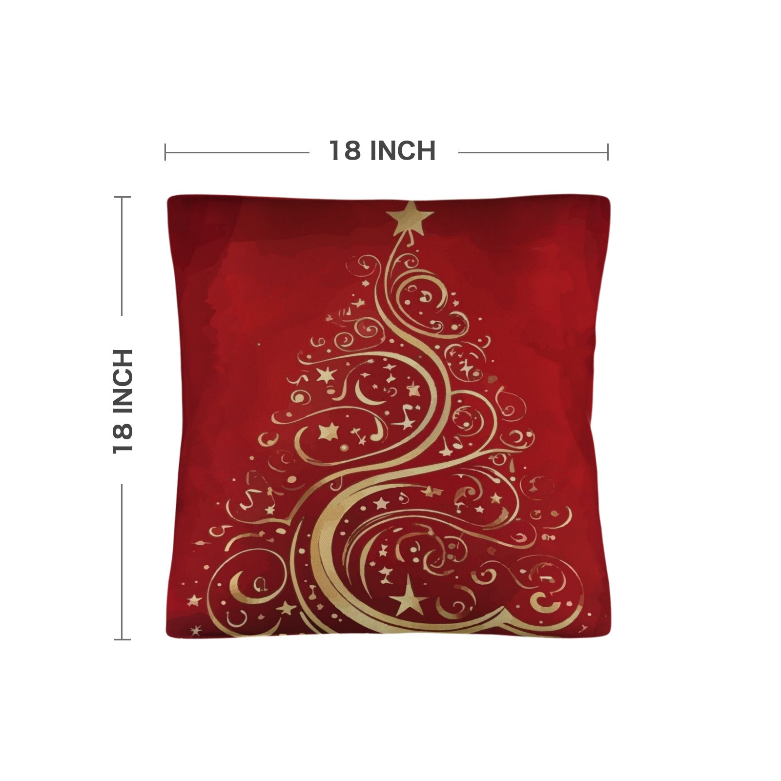 Gold Christmas Tree on Red Pillow Cases Throw Pillow Covers - 18 x 18 inch