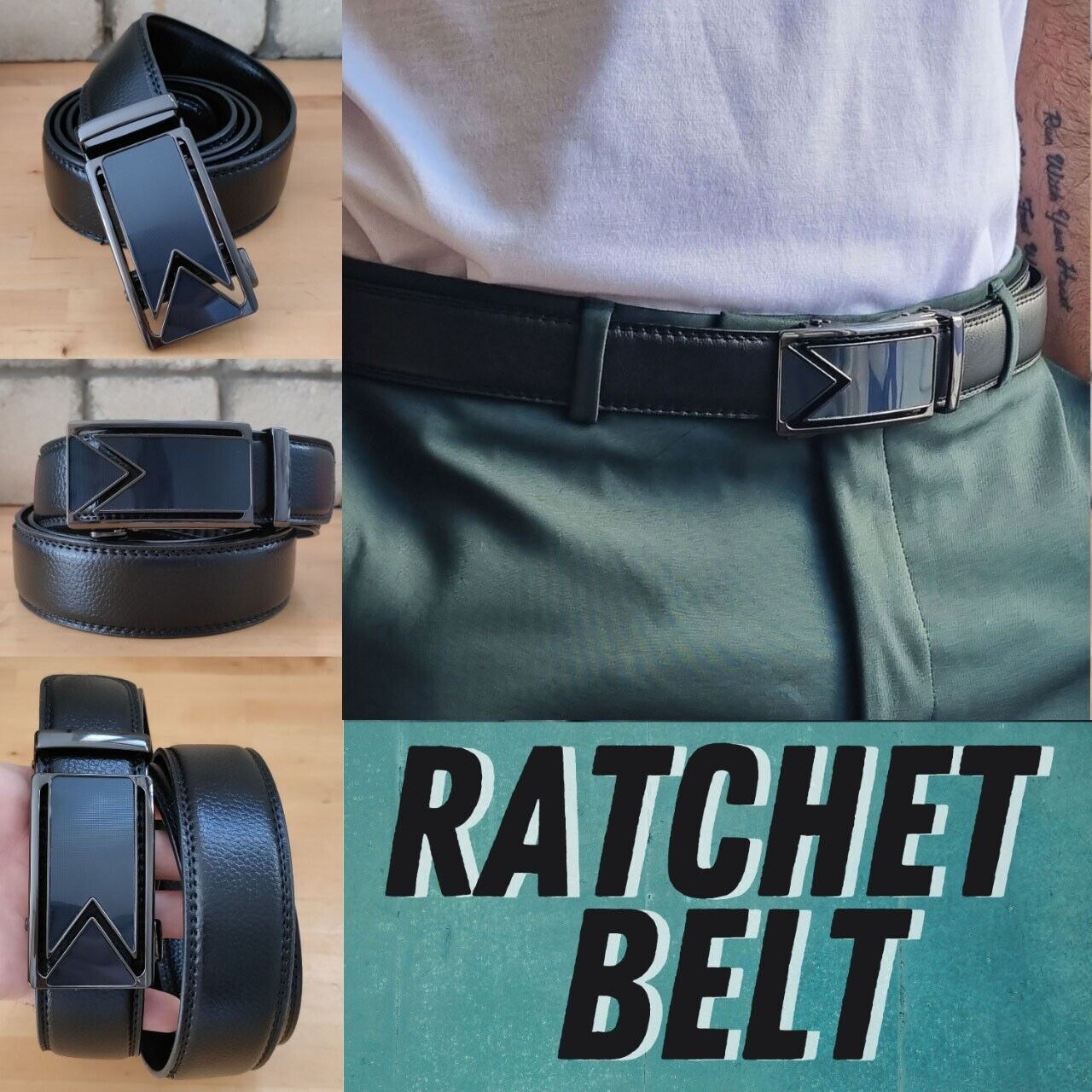 Men's Ratchet PU Leather Belt With Slide Buckle