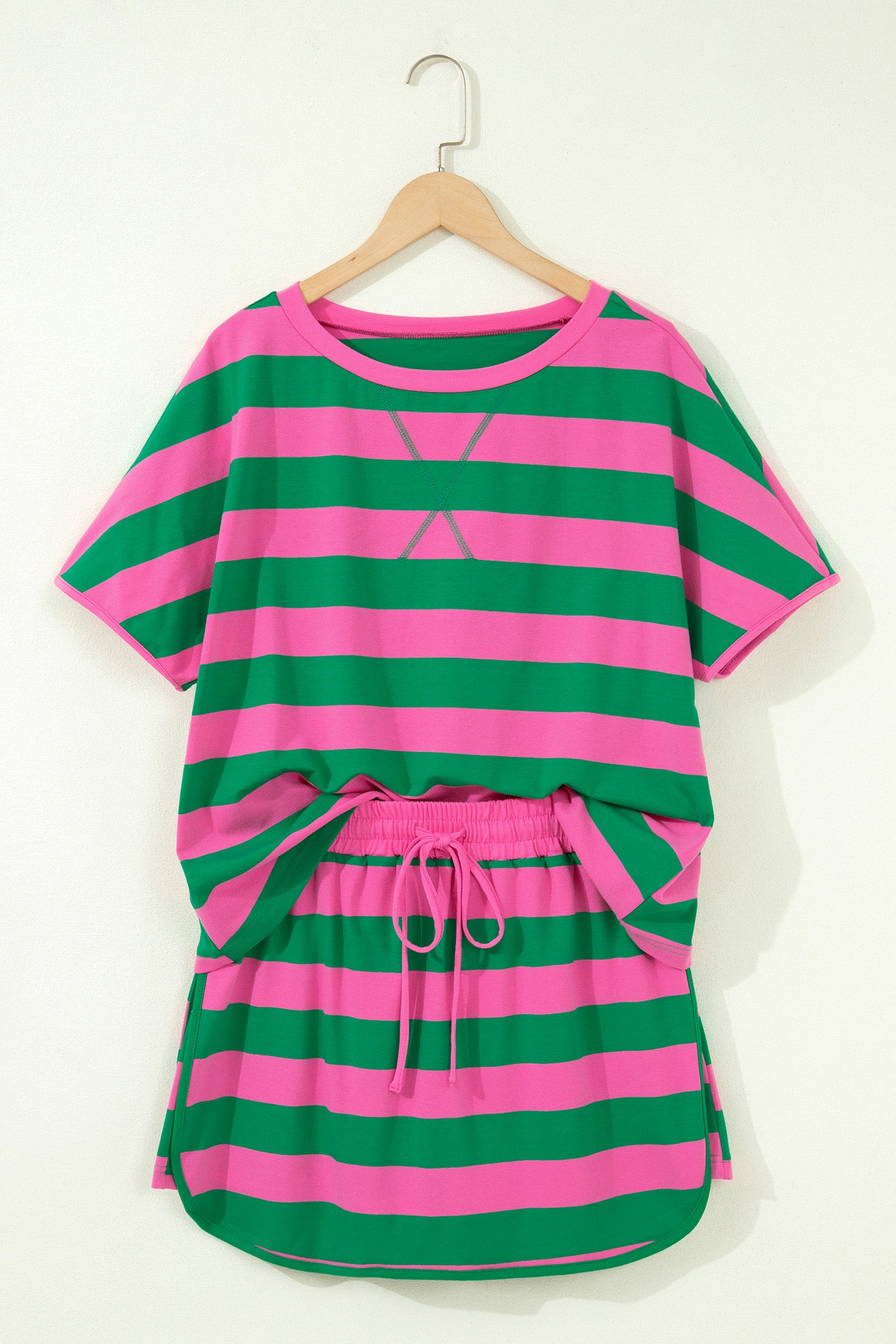 Athletic 2-piece Striped Dolman Top & Drawstring Skort Outfit Set