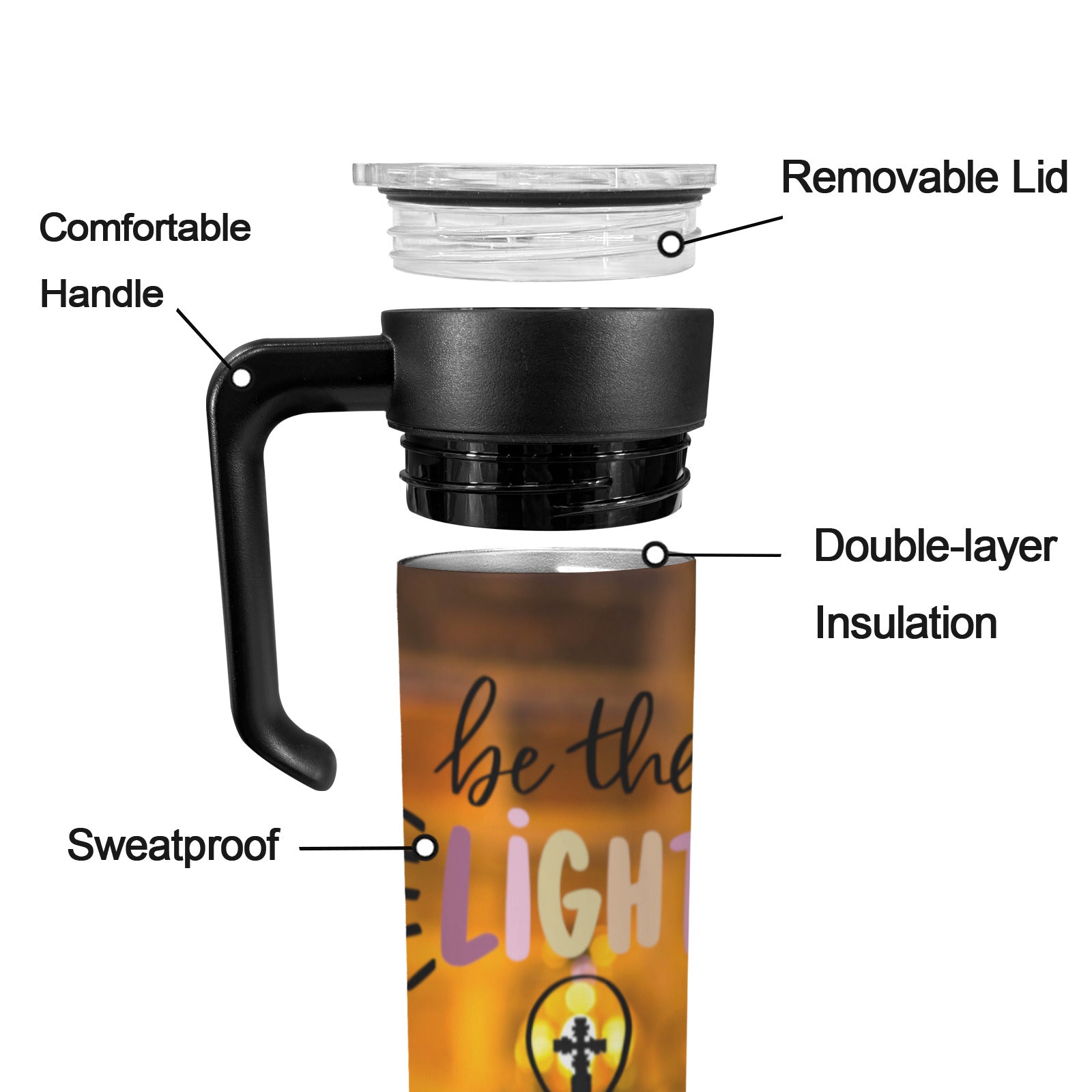 Be the Light 20oz Insulated Water Bottle with Screw On Handle