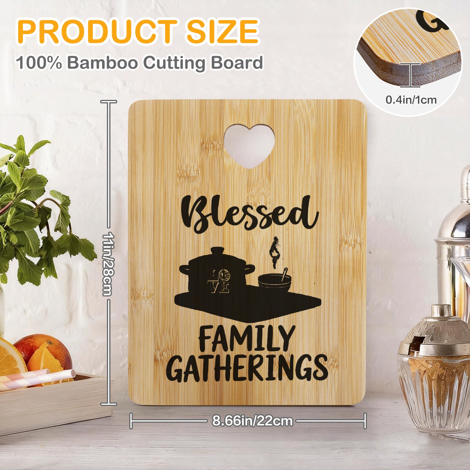 Blessed Family Gatherings Custom Rectangle Bamboo Cutting Board (One Side Printing) | Ships from USA
