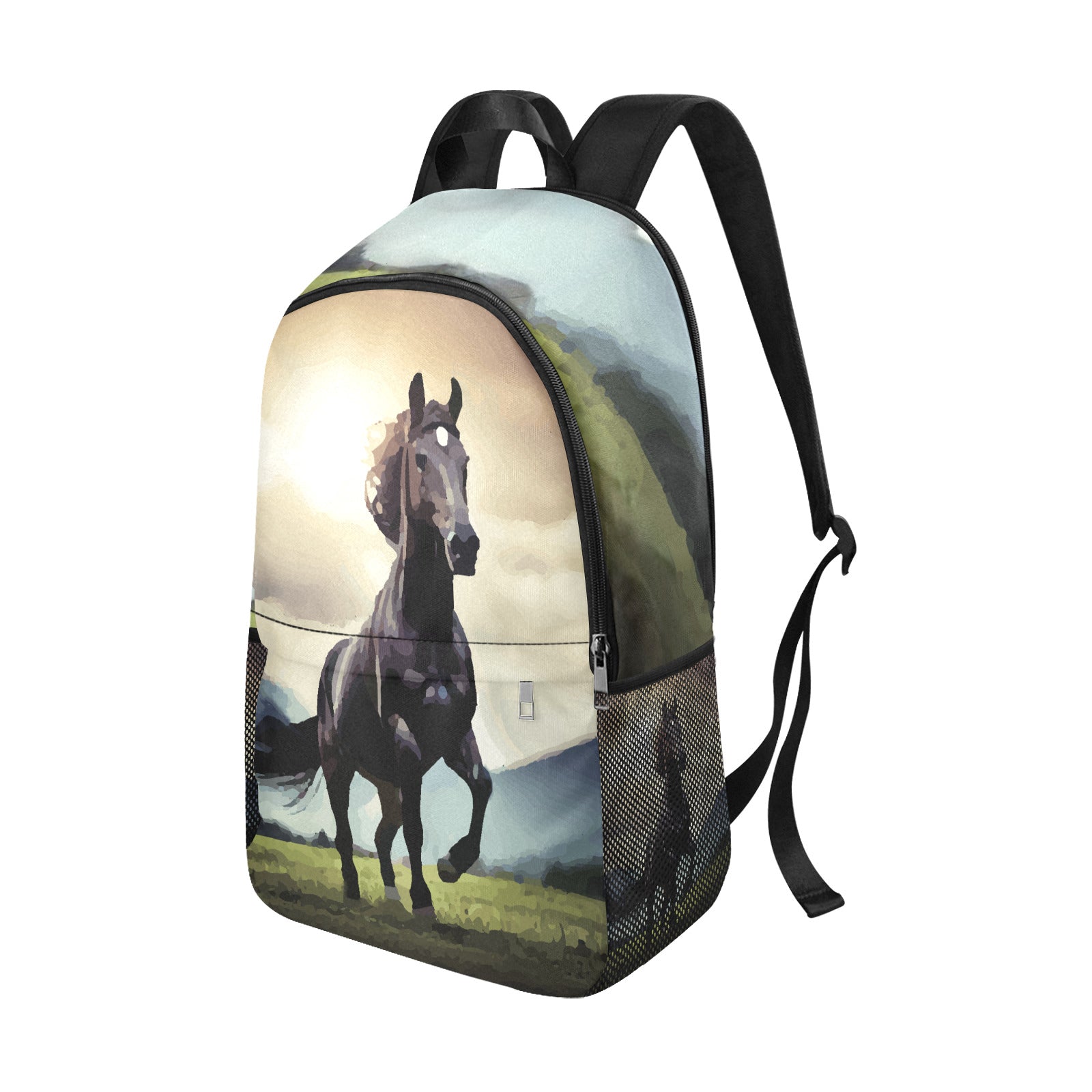 Wild Black Horse Backpack with Side Mesh Pockets