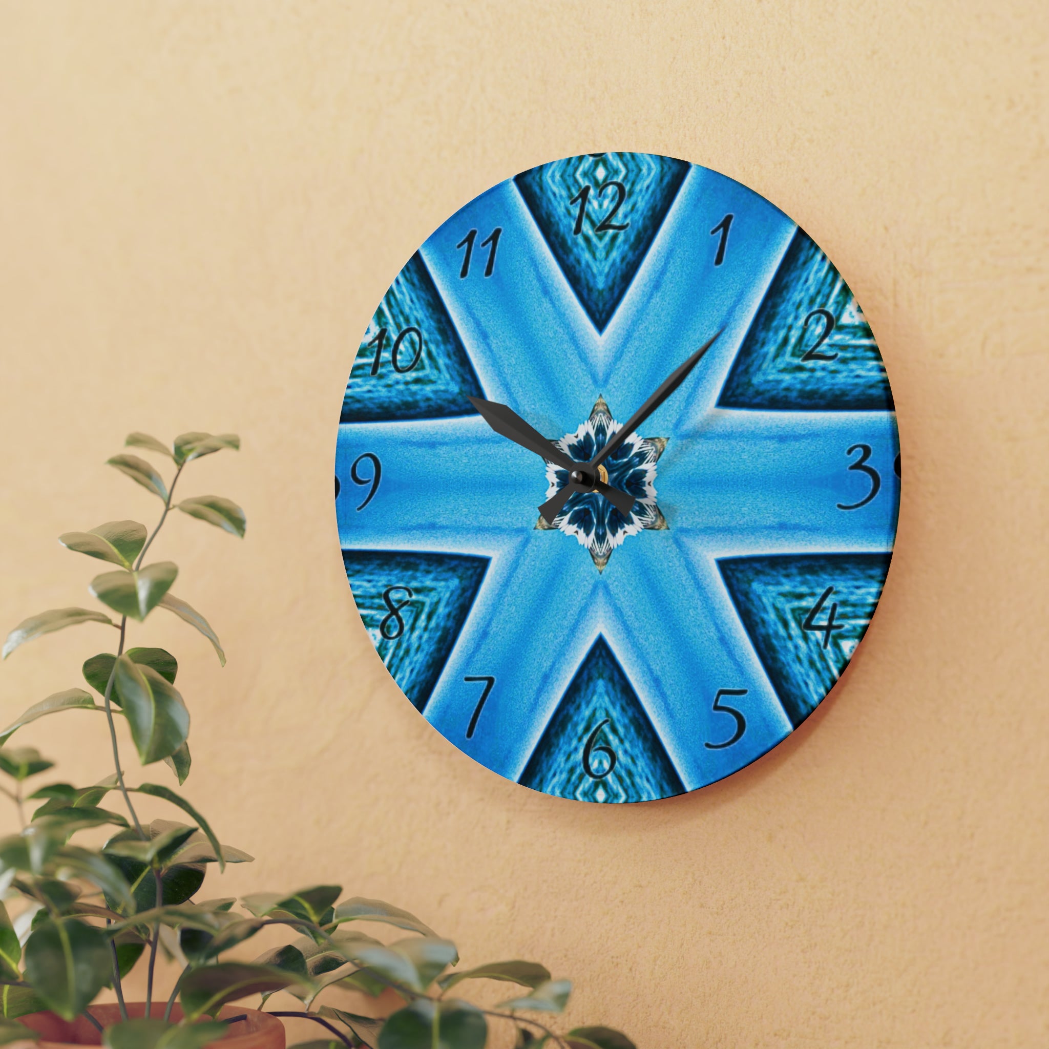 Reloj de pared acrílico con patrón de diamante azul