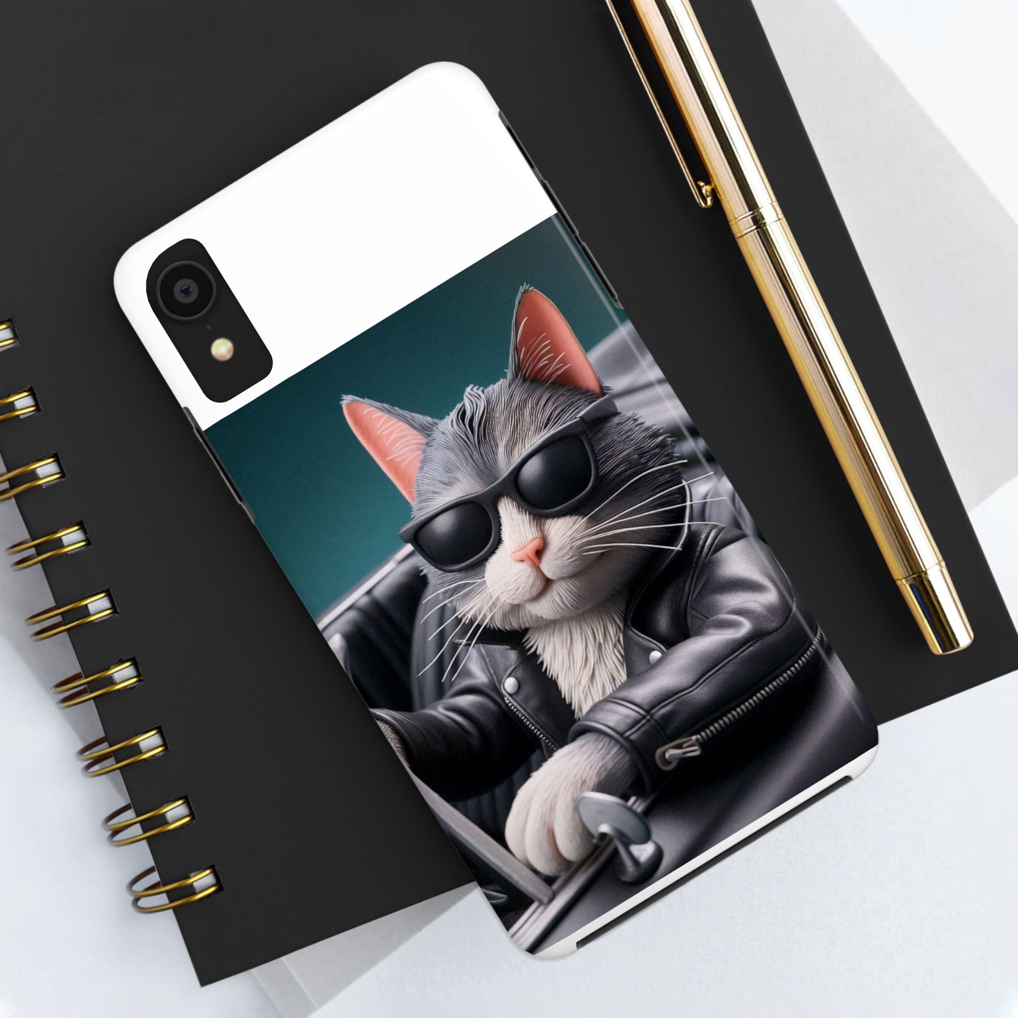 Cool Cat in Leather Jacket Driving Car Mobile Phone Case