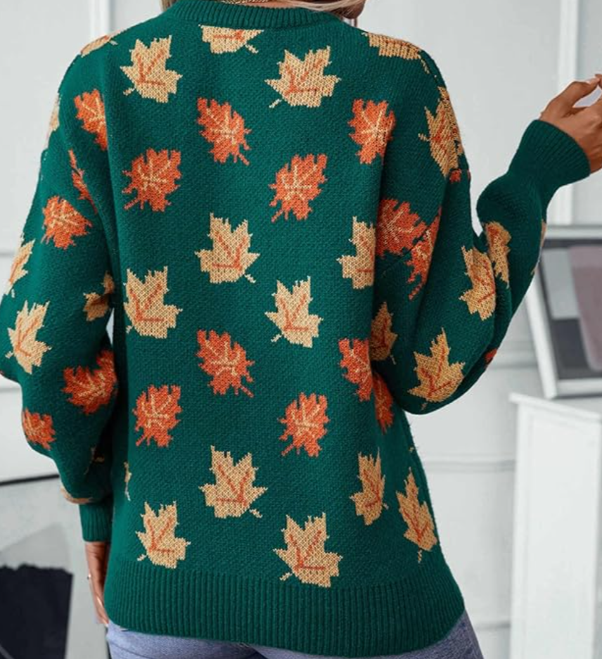 Women's Fall Leaves Green Sweater