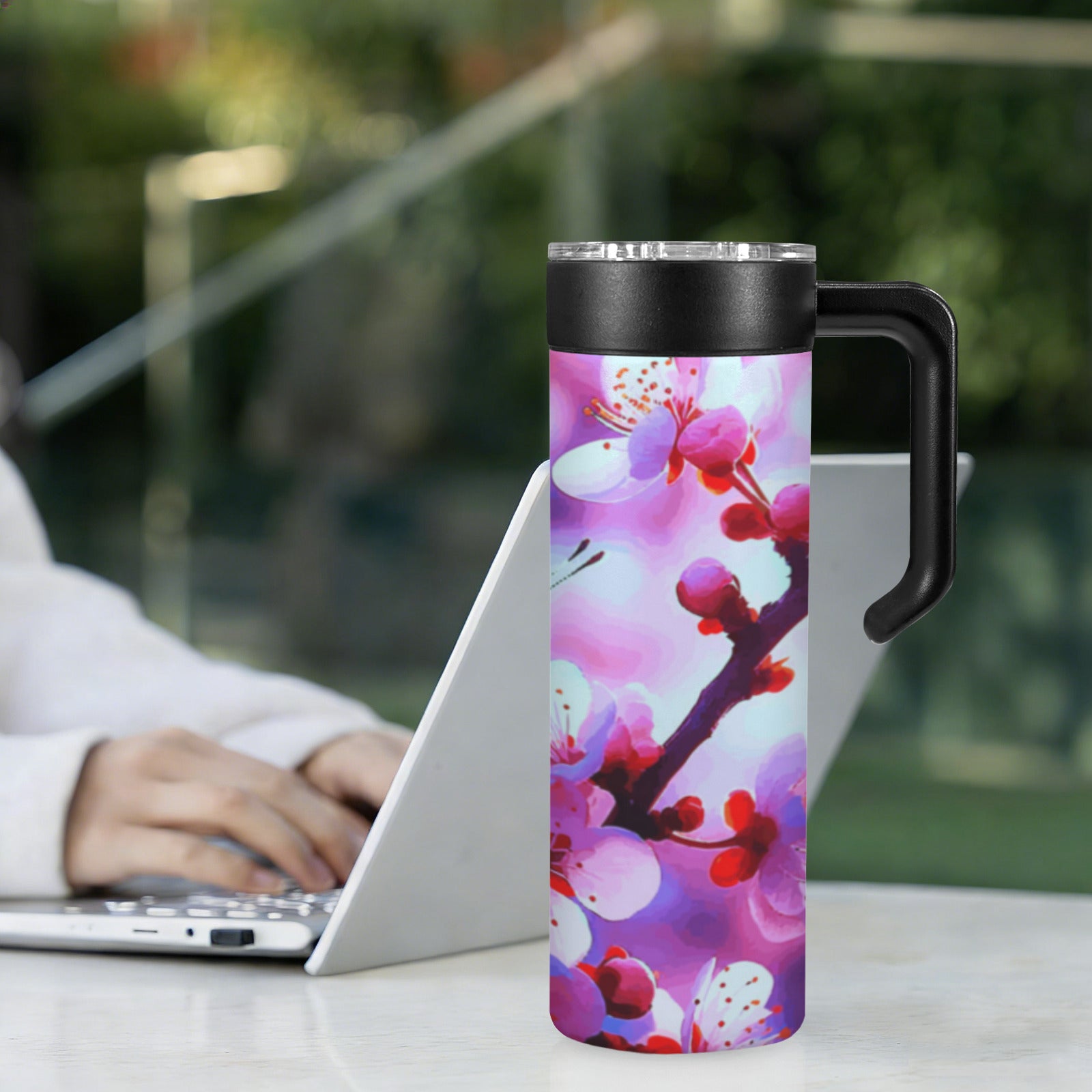 Butterfly in Cherry Tree 600ml Insulated Water Bottle with Screw On Handle