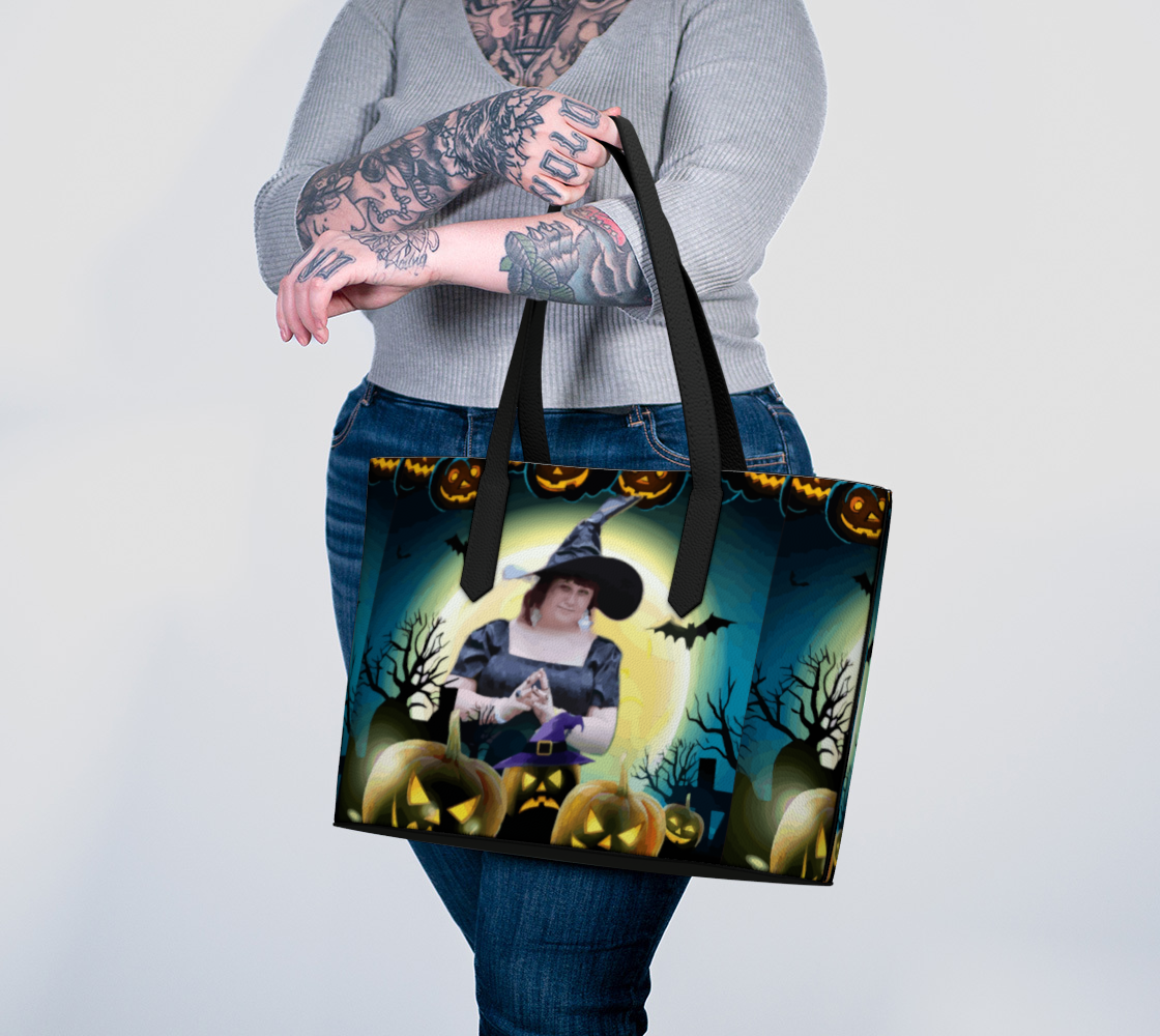 Halloween Witch Vegan Leather Tote Bag