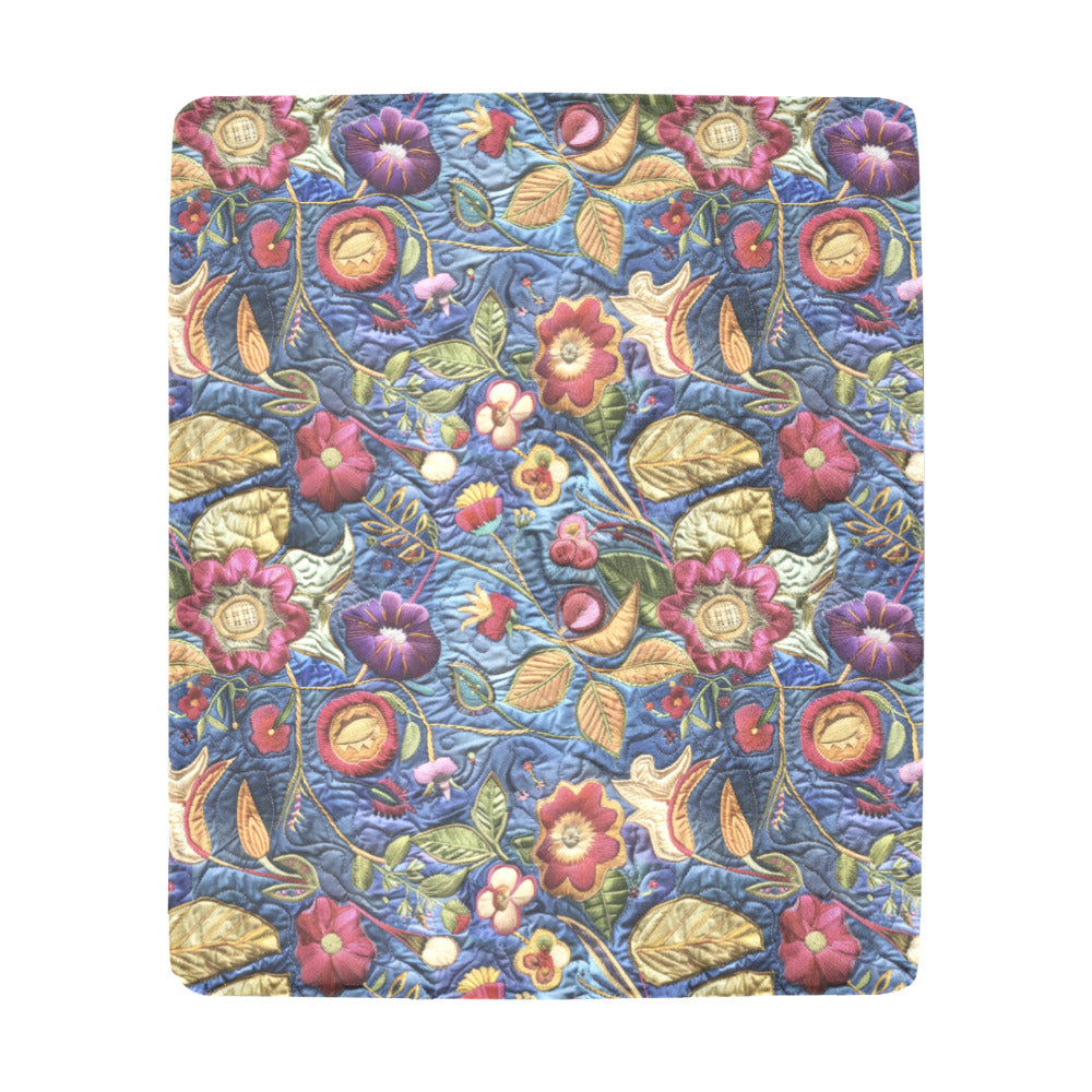 Blue Faux Hand Embroidery Ultra-Soft Micro Fleece Blanket (Made in USA)