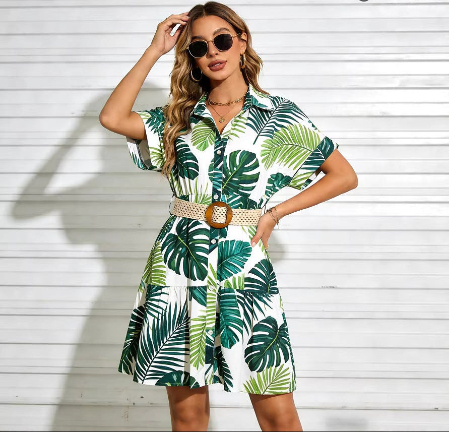 short sleeve belted midi dress Carolina Herrera Short-Sleeve Belted Cotton A-Line Midi Dress