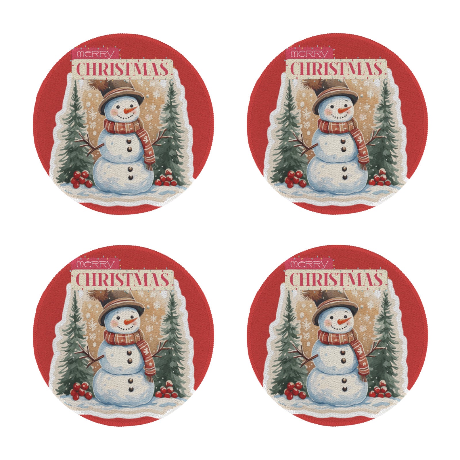 Merry Christmas Snowman Custom Round Placemat - 4 pack (Made in USA)