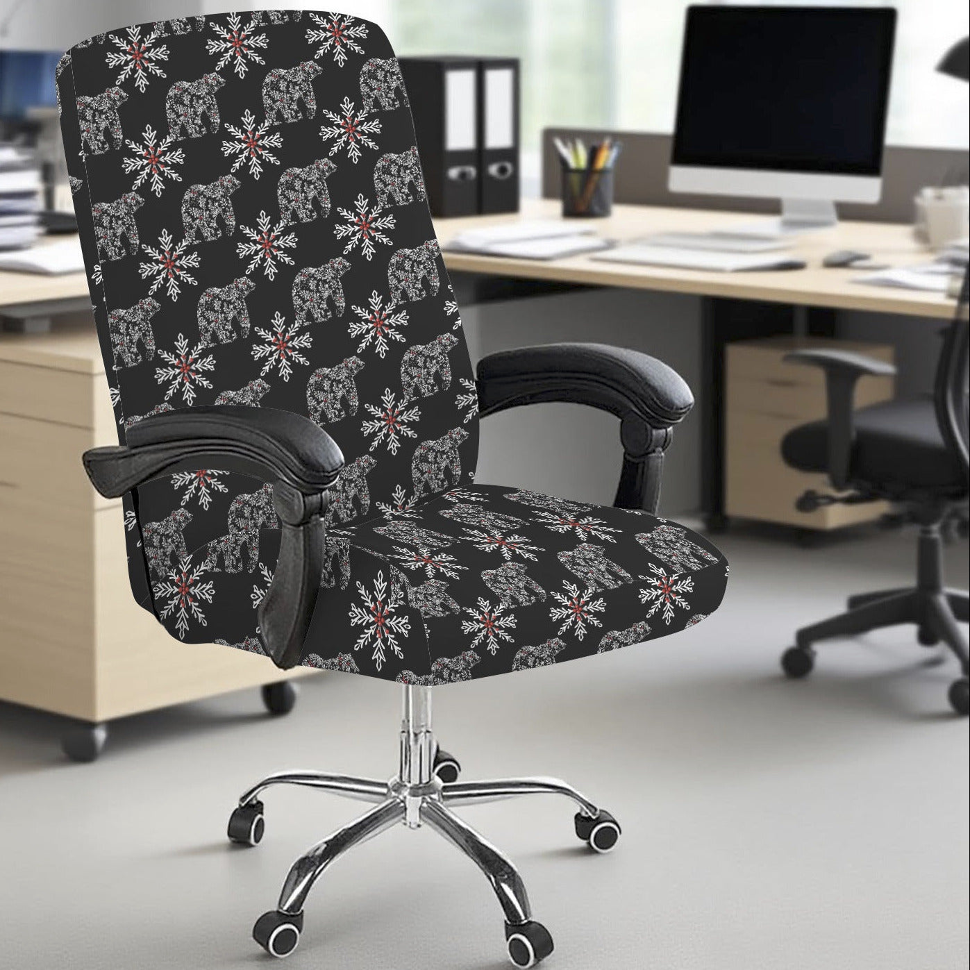 Chinoiserie Christmas Polar Bear Office Chair Cover (Made in USA)