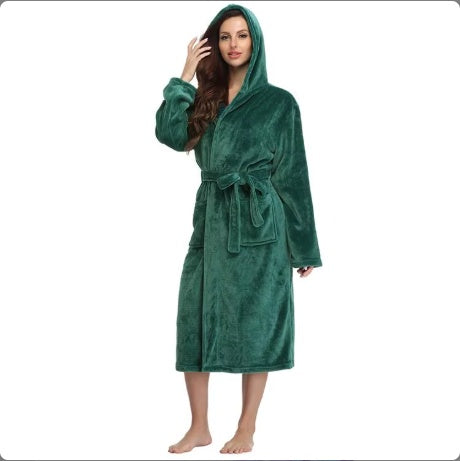 Plush Oversized Winter Soft Long Flannel Bathrobe With Hood