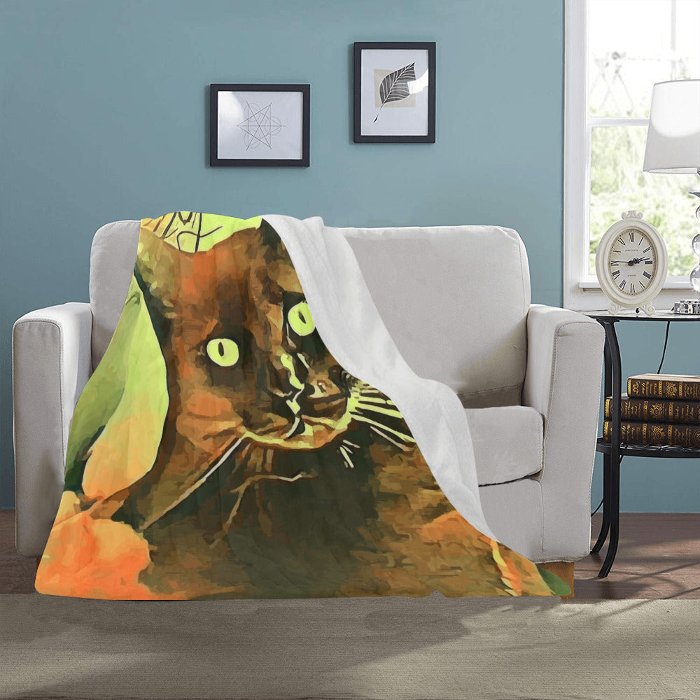 Black Cat with Orange Moon Ultra-Soft Micro Fleece Blanket 40