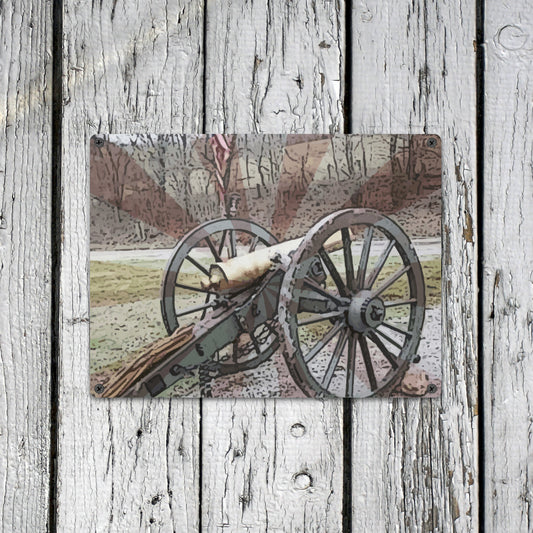 Civil War Cannon with Stripes Metal Sign - 16"x12" (Made in USA)