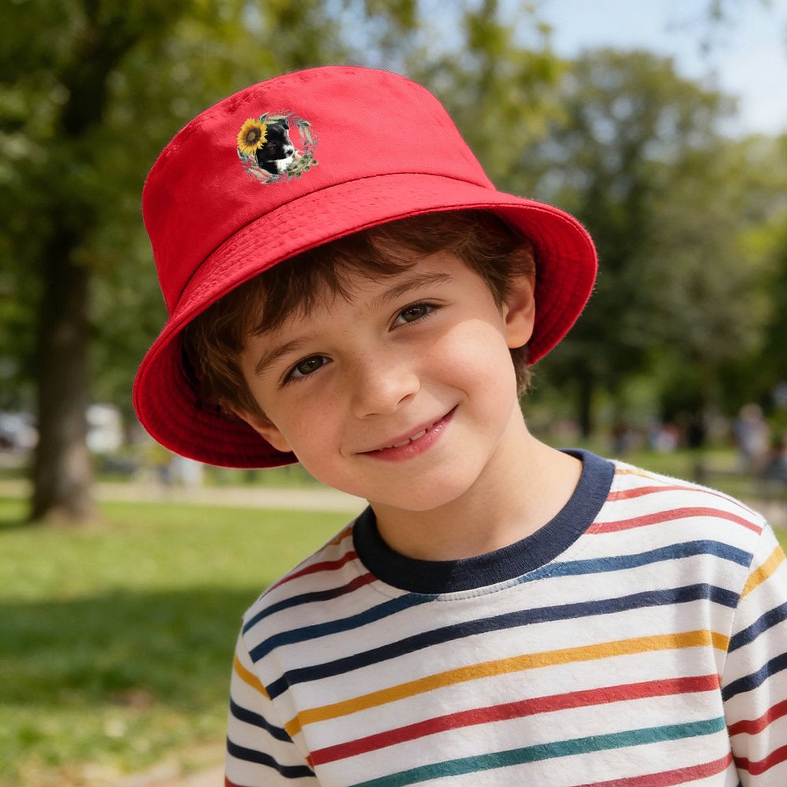 Cute Black Puppy Children’s Bucket Hat (Front Printing)